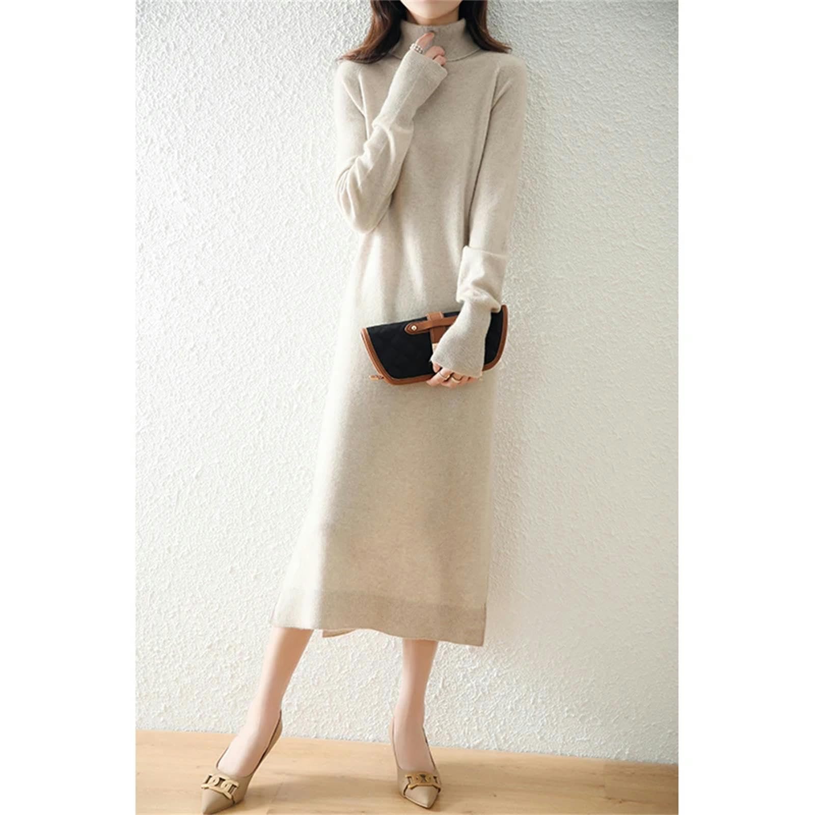 Sukienka zawijana z wysoką klapą modna sukienka gruby sweter z dzianiny sweter elegancka sukienka damska