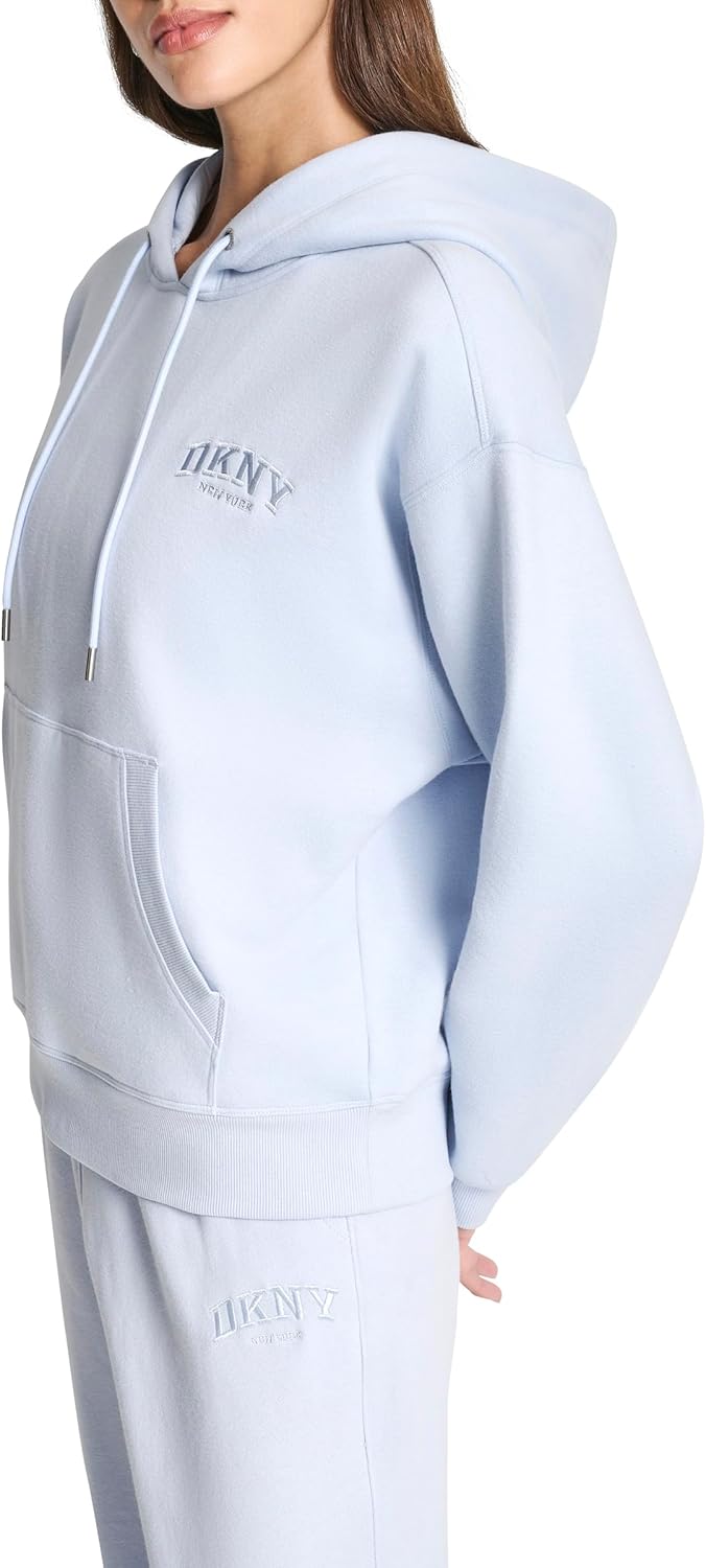 DKNY womens Varsity Embroidered Logo Fleece Hoodie Sweatshirt With Kanga Pocket - Image 3