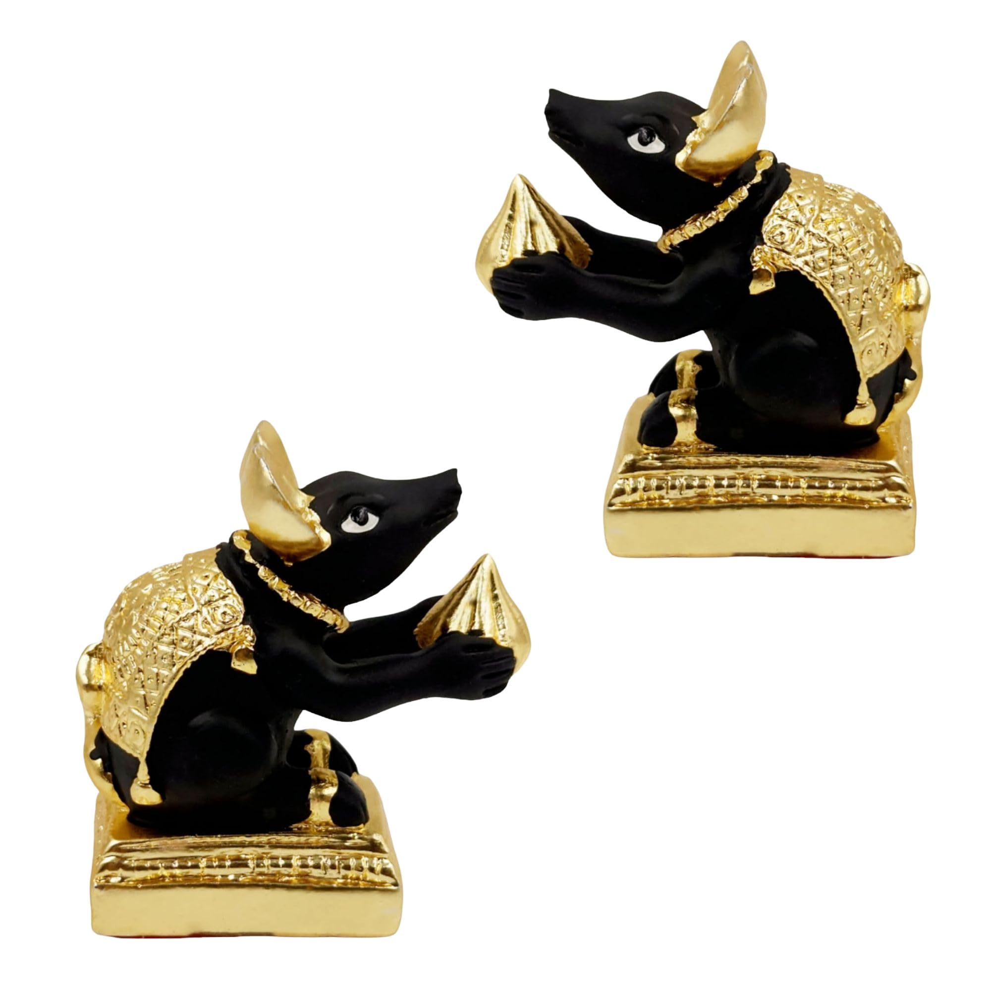 ARNAVIRA Gold Plated Black Mushak Idol for Ganpati Pooja Ganeshji Mooshak Mouse Mushakraj (Mushak 2 Qty, Gold Black, Small)