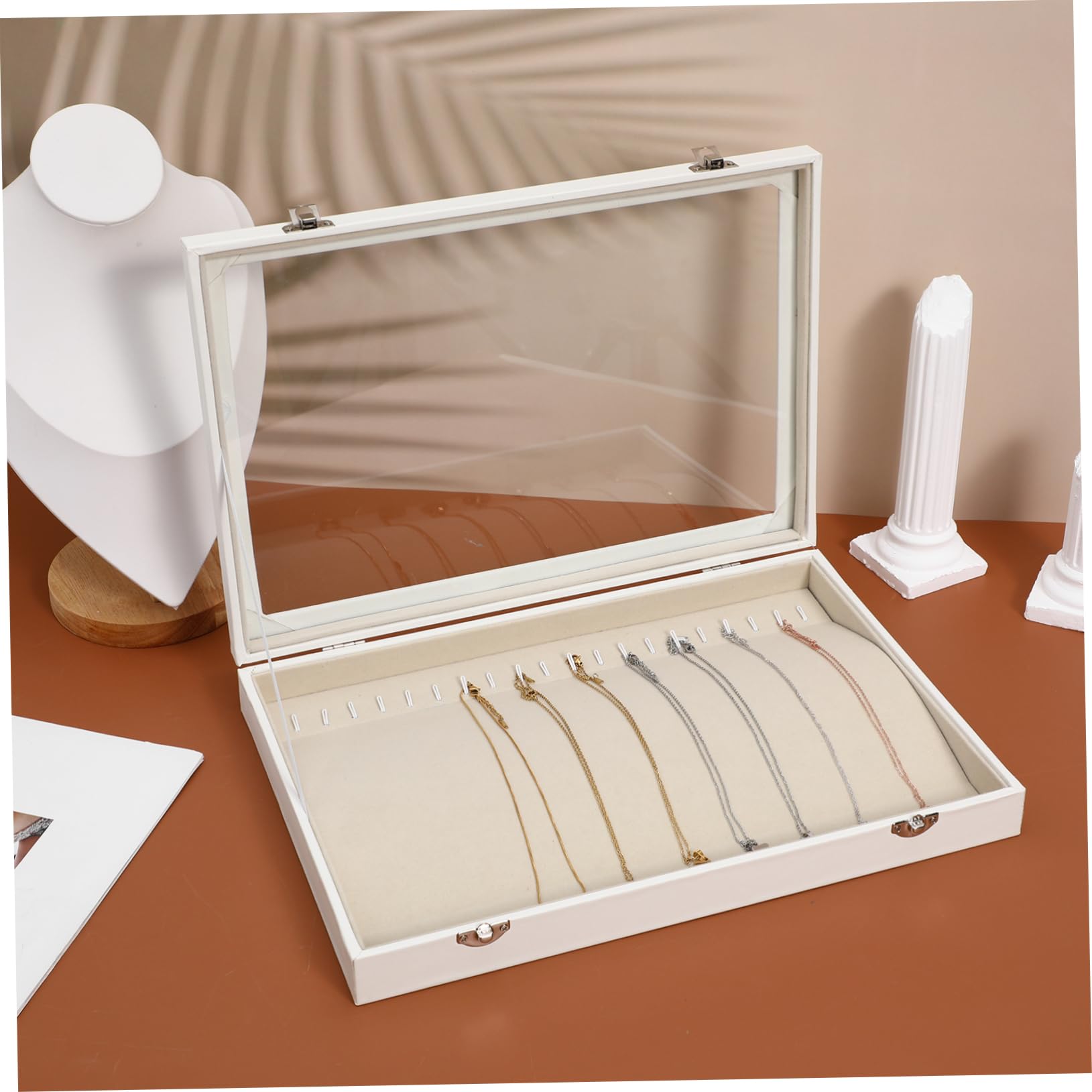 BESTYASH Caja Organizadora de Collares Tapa Transparente para Almacenamiento Seguro de Madera y Cerradura, Gran Capacidad en Tocador o Closet
