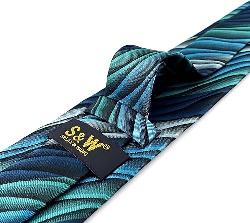 Miniatura 4 de SHLAXWING - Corbatas para hombre color azul ondulado seda verde