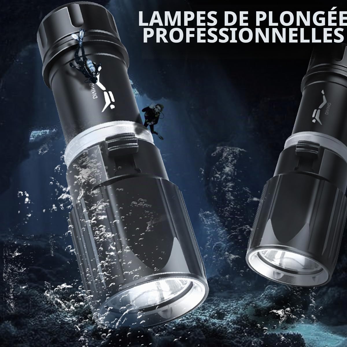 lampe torche de plongée sous-marine de 6000 lumens, lampe de plongée professionnelle XHP70 de 30 m étanche IPX8, lampe sous-marine LED pour plongée