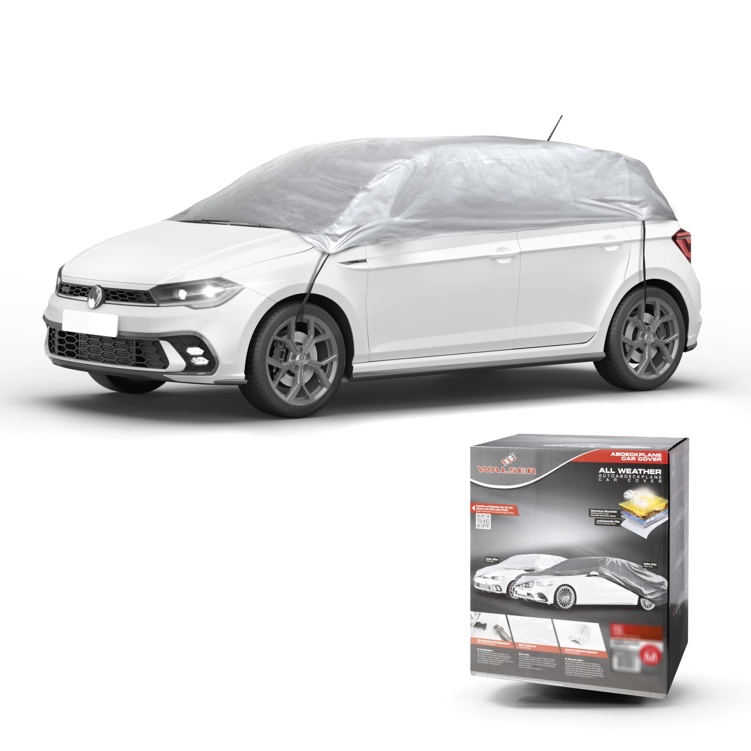 WALSER Lona para coche All Weather, 100% Lona impermeable para coche, cubierta semicubierta Talla 1 Auto plateado