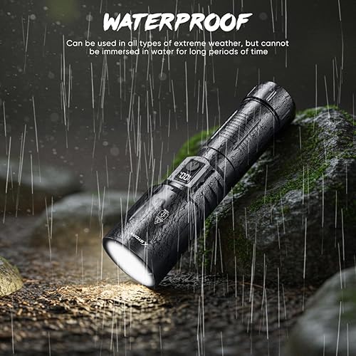 Miniatura 5 de Linterna LED recargable - Linterna táctica de alta potencia de 5 modos para camping, emergencia, senderismo, pantalla de alimentación digital,