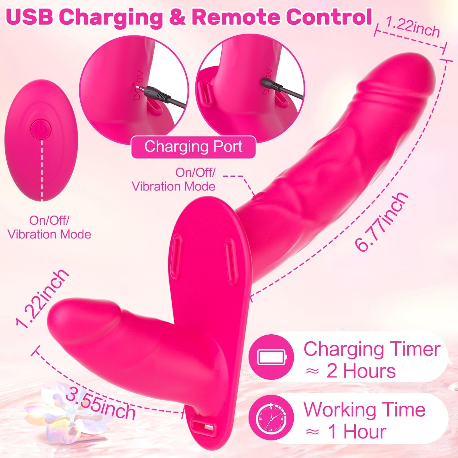 Strap-on Dildo Doble Strapon Cinturones Vibradores, Arnes Doble Silicona, Arneses Sexuales Dildos, Consolador Mujer Lesbianas Sex Toy, Juguetes Eróticos para Pareja Sexuales (Rosa)