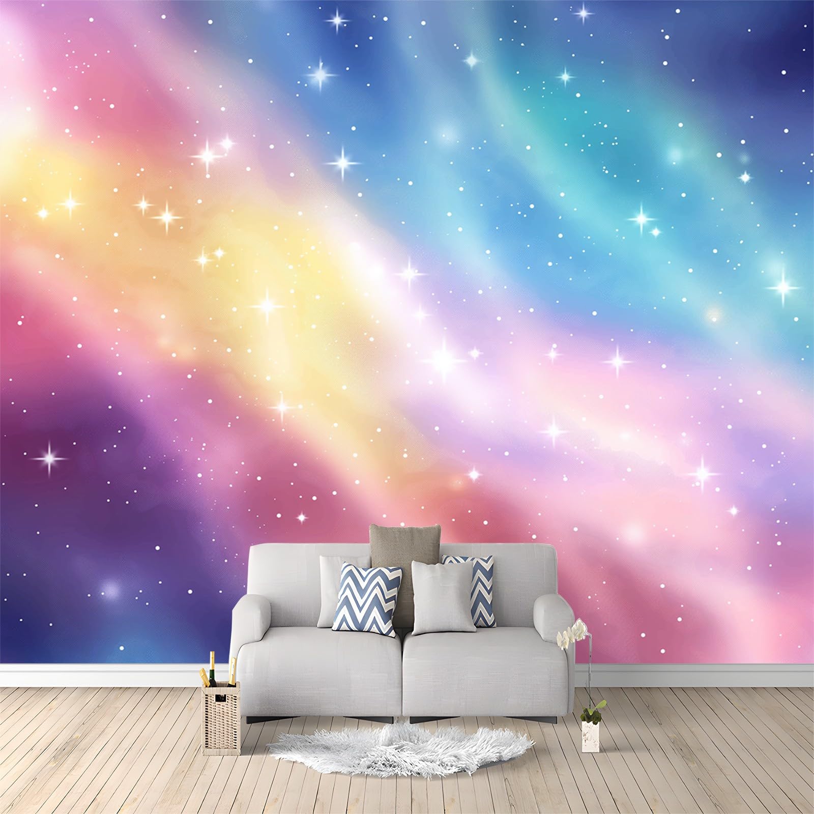 Glittering Stars and Glitter Theme Photo Wallpaper - 150 x 105 cm Non-Woven Premium Fleece Wall Mural - Ethereal Dreamy Rainbow Gradient Color Art Print Bedroom Living Room Decoration Poster