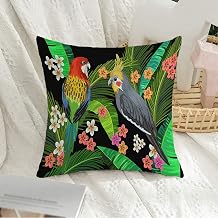 Velvet Soft Decorative Square Throw Pillow Cover Painting Australian Parrots Leaf Rosella Cockatiel Cockatoo Tropic Banana Animals Feather Wildlife Cushion Case for Sofa Bedroom Car 20 x 20 Inch