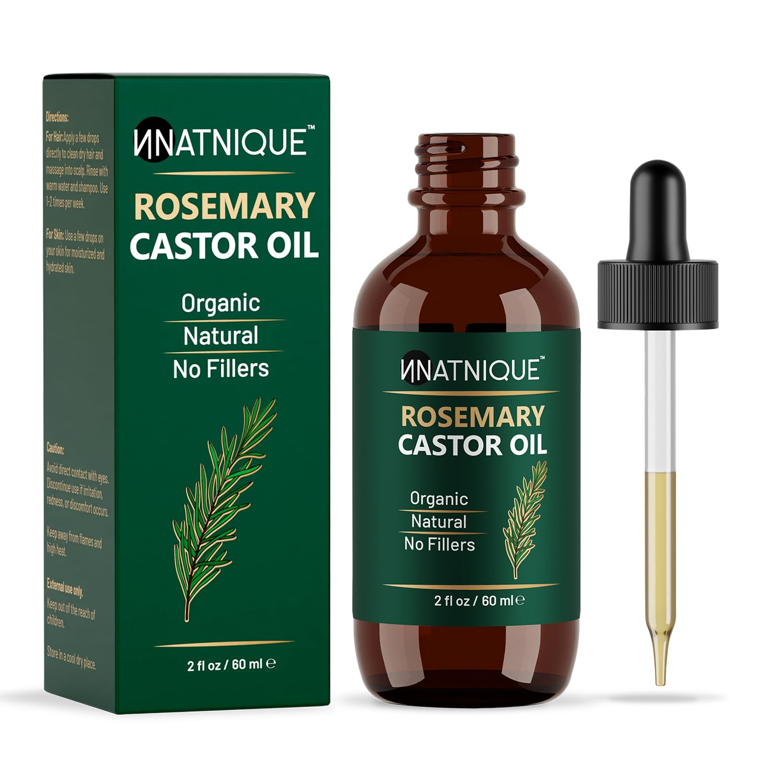 Organic Castor & Rosemary Oil – 100% Pure Cold-Pressed Hair Growth Oil, Hexane-Free Scalp Serum for Hair Loss, Moisturizing Treatment for Dry Scalp & Hair Lengthening – 2oz