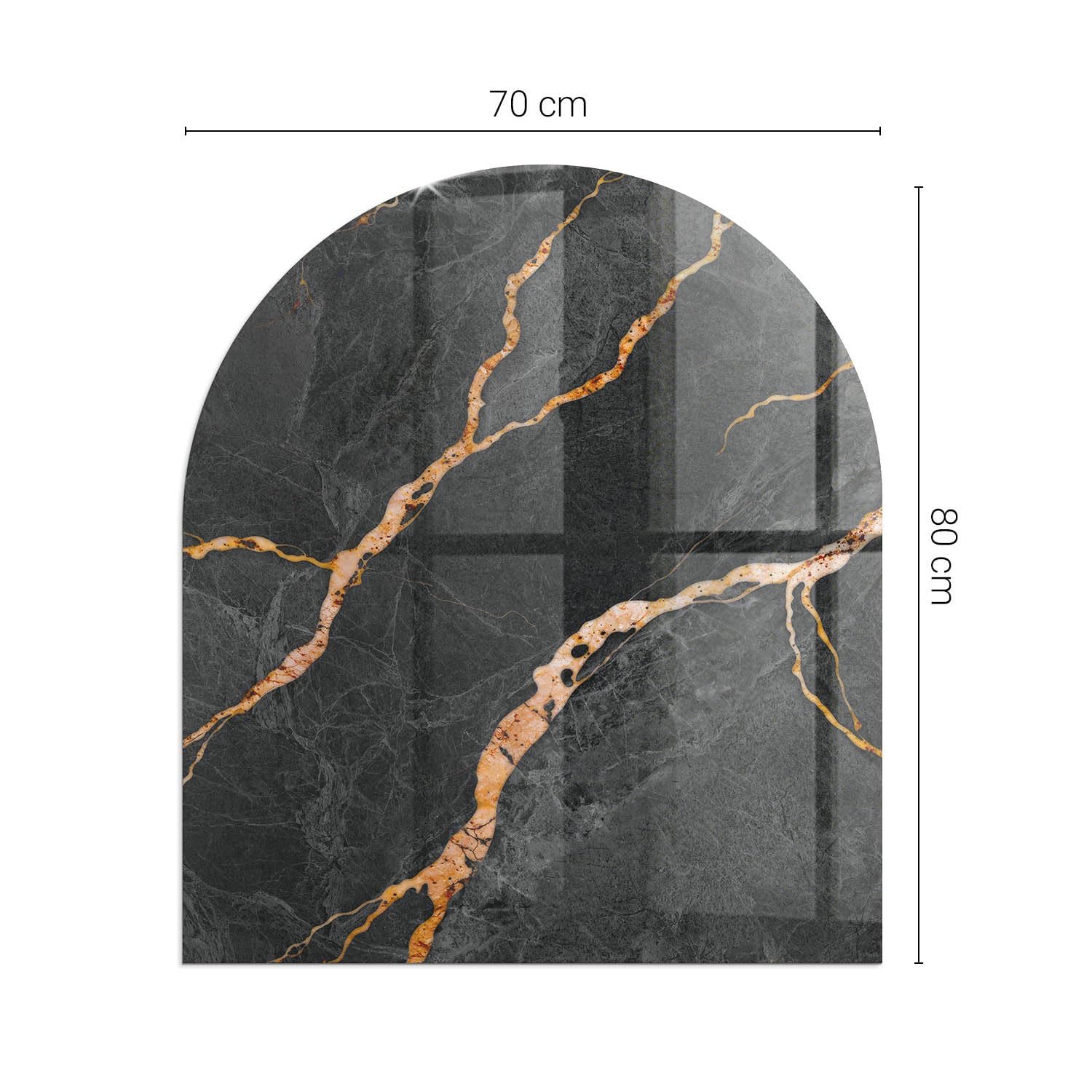 Funkenschutzplatte für Kamin 80x70 cm Dekorative Glasbodenplatte Glasboden Hitzeschutz Halbrund Schutzplatte Hartglas Elegantes Design Stilvollem Motiv - Eleganter Marmor mit Adern