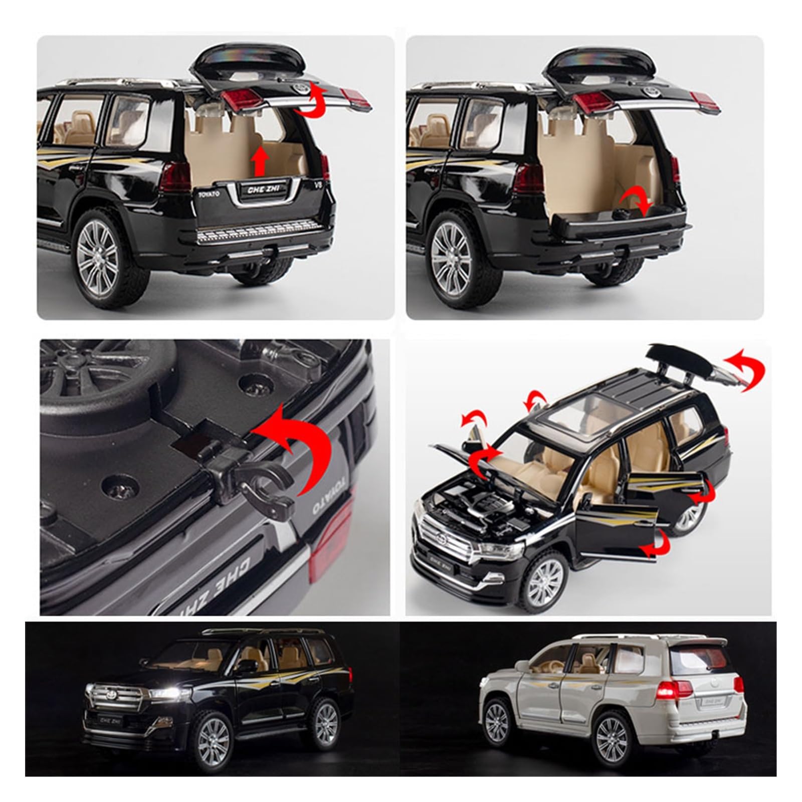 1:24 dla Land Cruiser SUV, model ze stopu, samochody odlewane, ulubione zabawki prezentowe(czarny A, z pudełkiem)