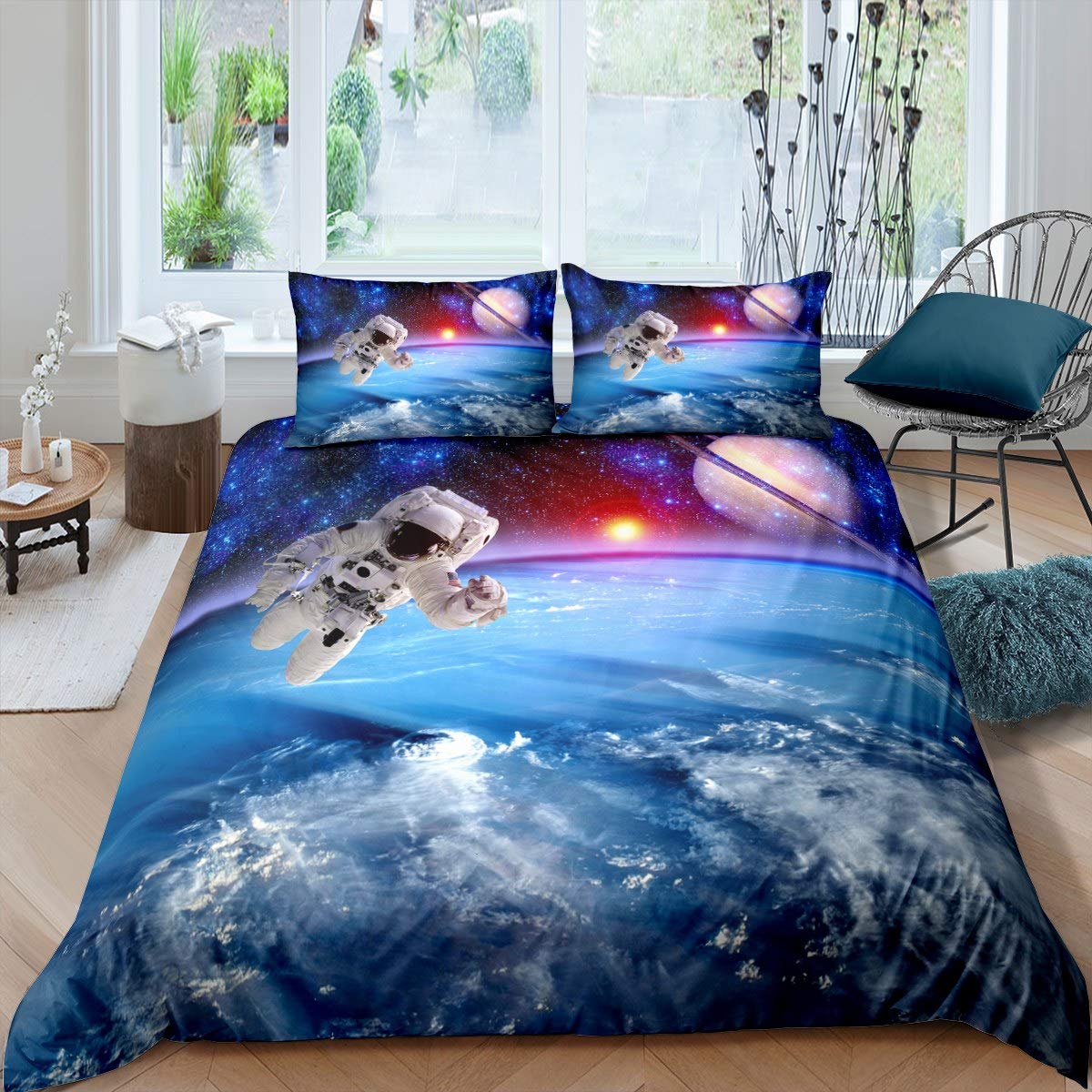 Housse de couette aventure spatiale anti-plis pour lit ado et enfant