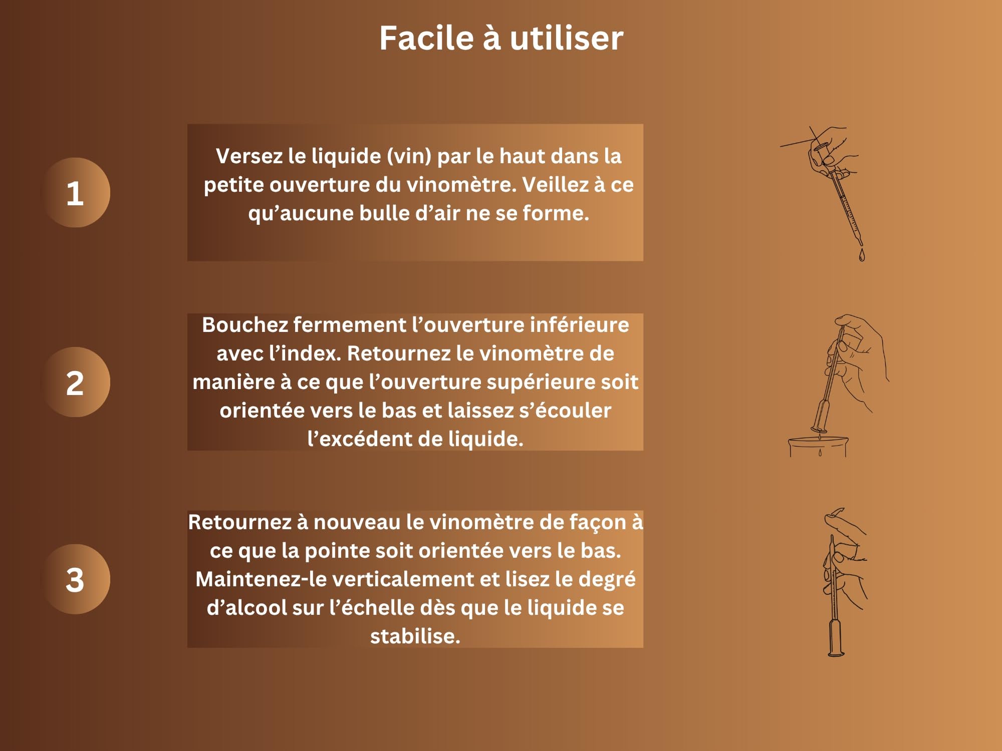 Vinomètre 0–25% vol alcoolmètre – Instrument de mesure précis pour vin de fruits et de baies – Pour vignerons amateurs et boissons DIY – incluant un chiffon en microfibre
