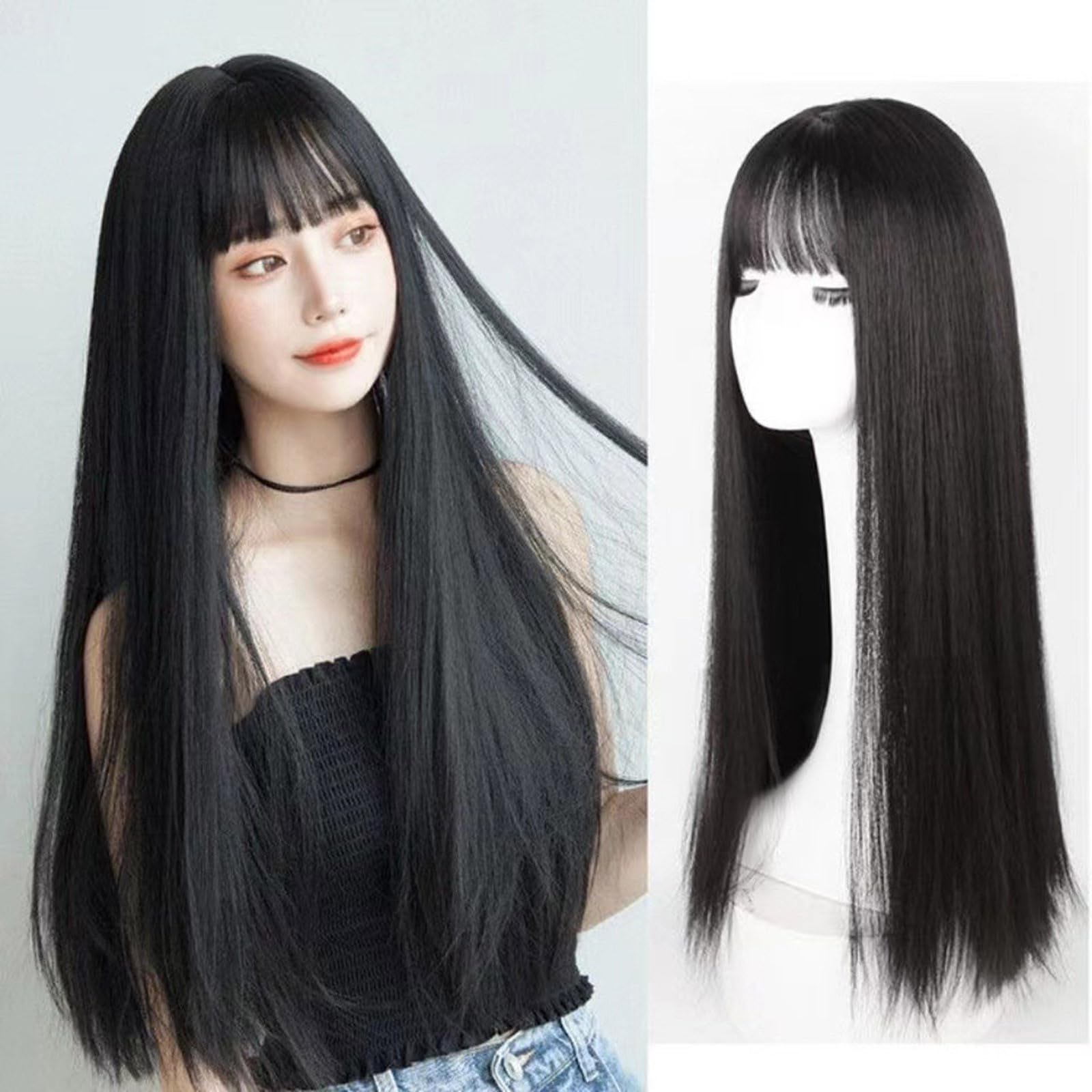 Amazon.co.jp: Gonweil ウィッグ ロング 黒 ストレート フルウィッグ