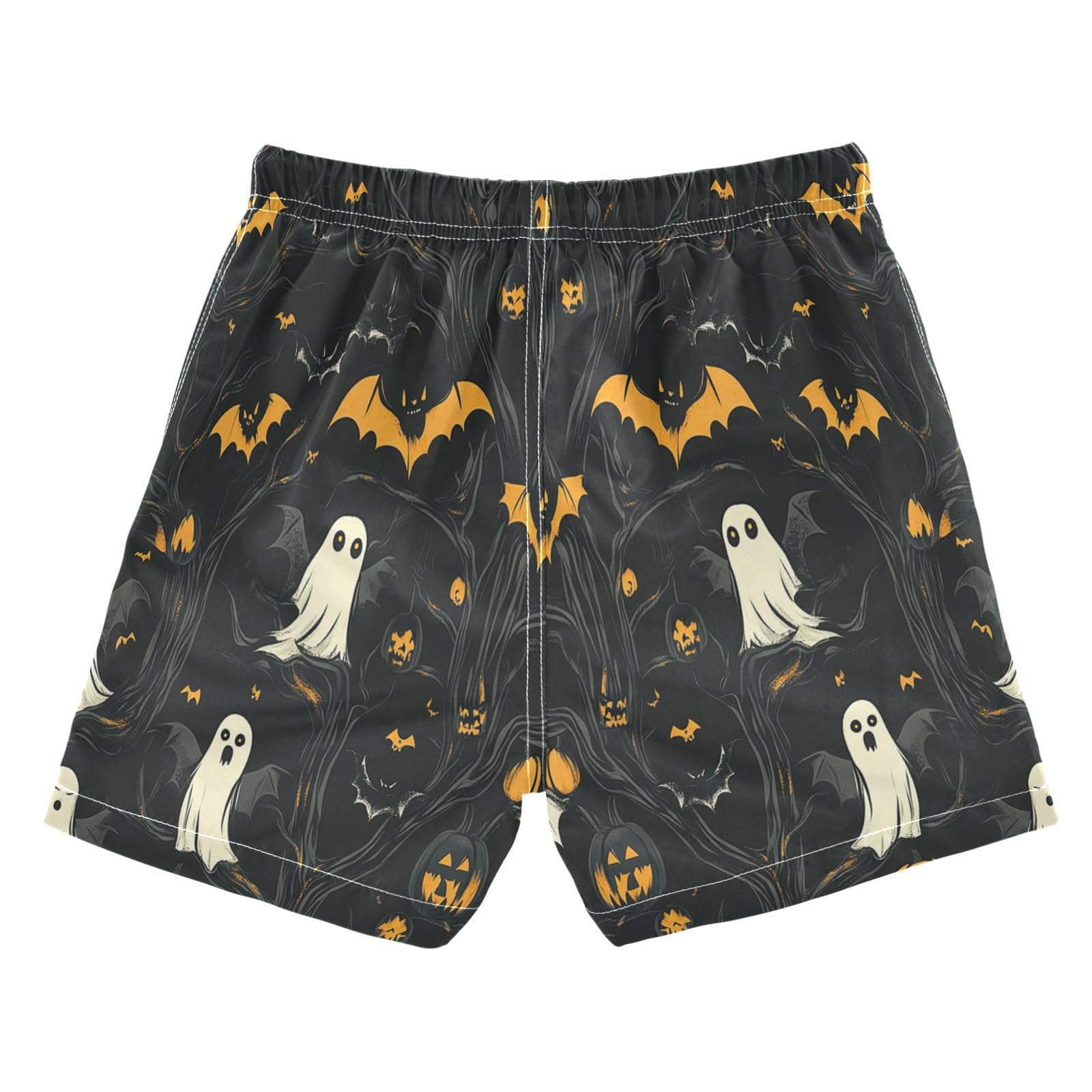 Jucciaco Boys Swim Trunk Quick Dry Beach Board Shorts Ghost Bat Black Pumpkin Swimwear for Kids