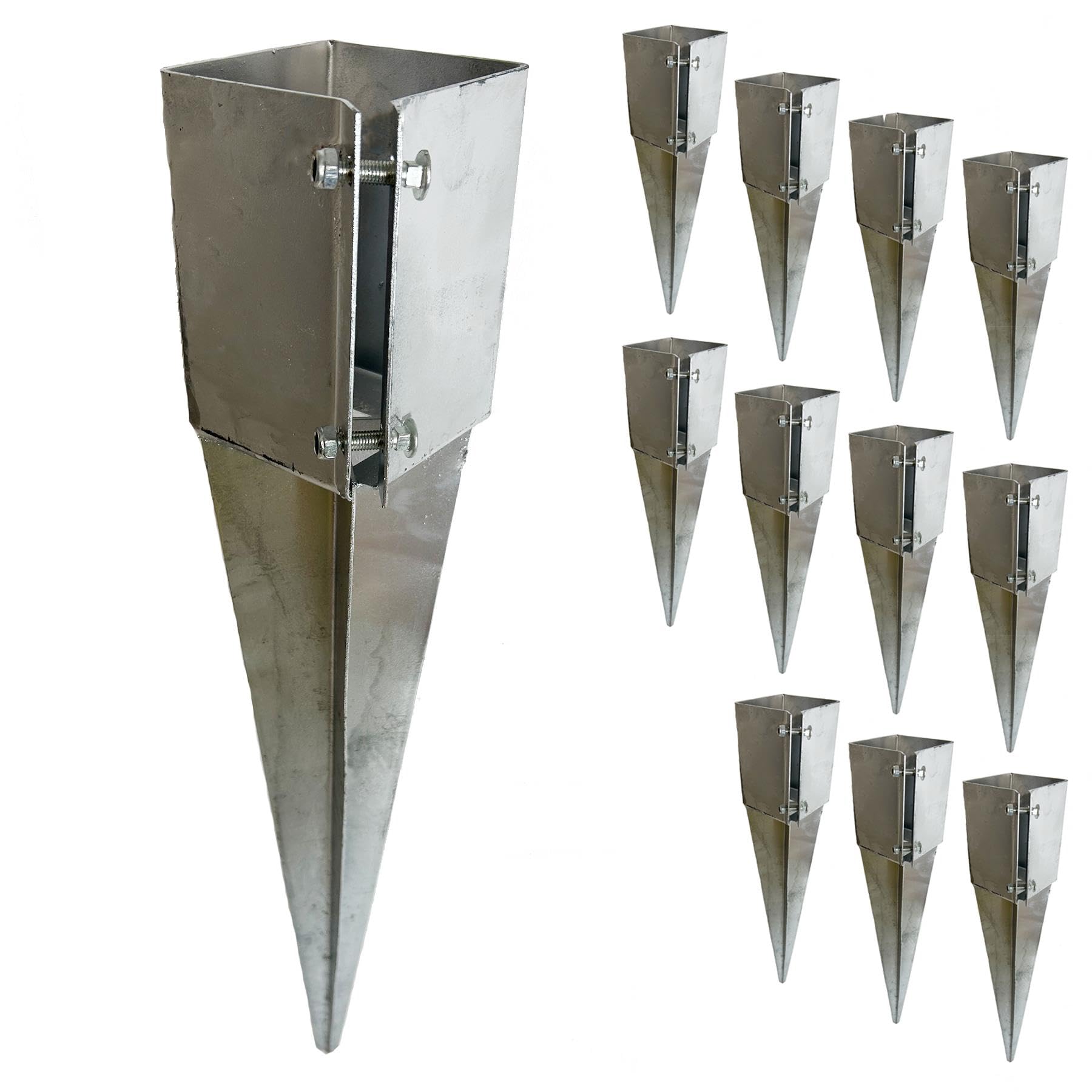 Lot de 12 supports de poteau de clôture galvanisés 100 x 100 x 750 mm