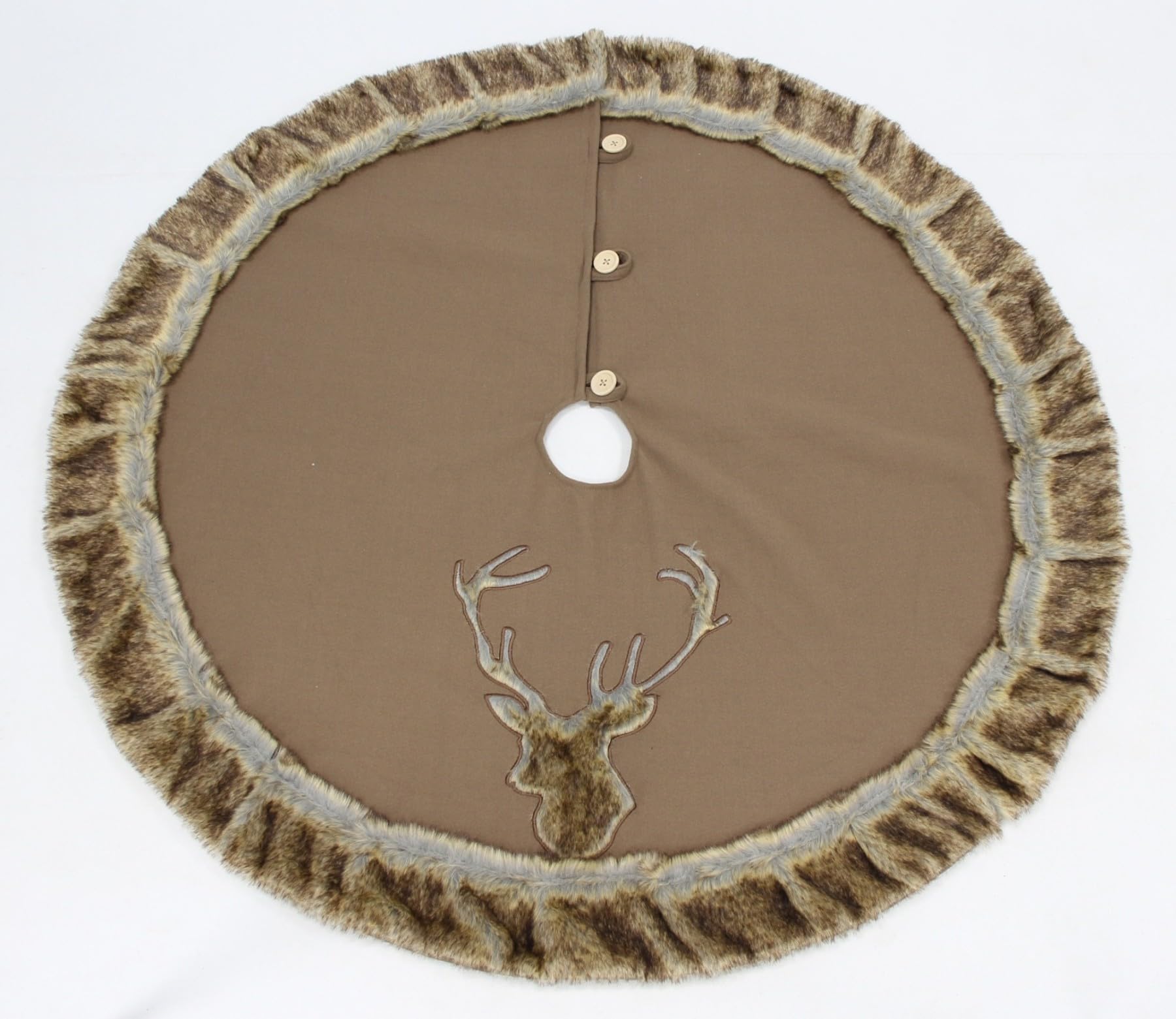 Dekoleidenschaft Christbaumdecke Hirsch Ø 120 cm, in braun, Rand aus Kunstfell, Weihnachtsbaum-Decke, Weihnachtsbaumständer-Hülle, Tannenbaumständer-Kragen, Christbaum-Rock