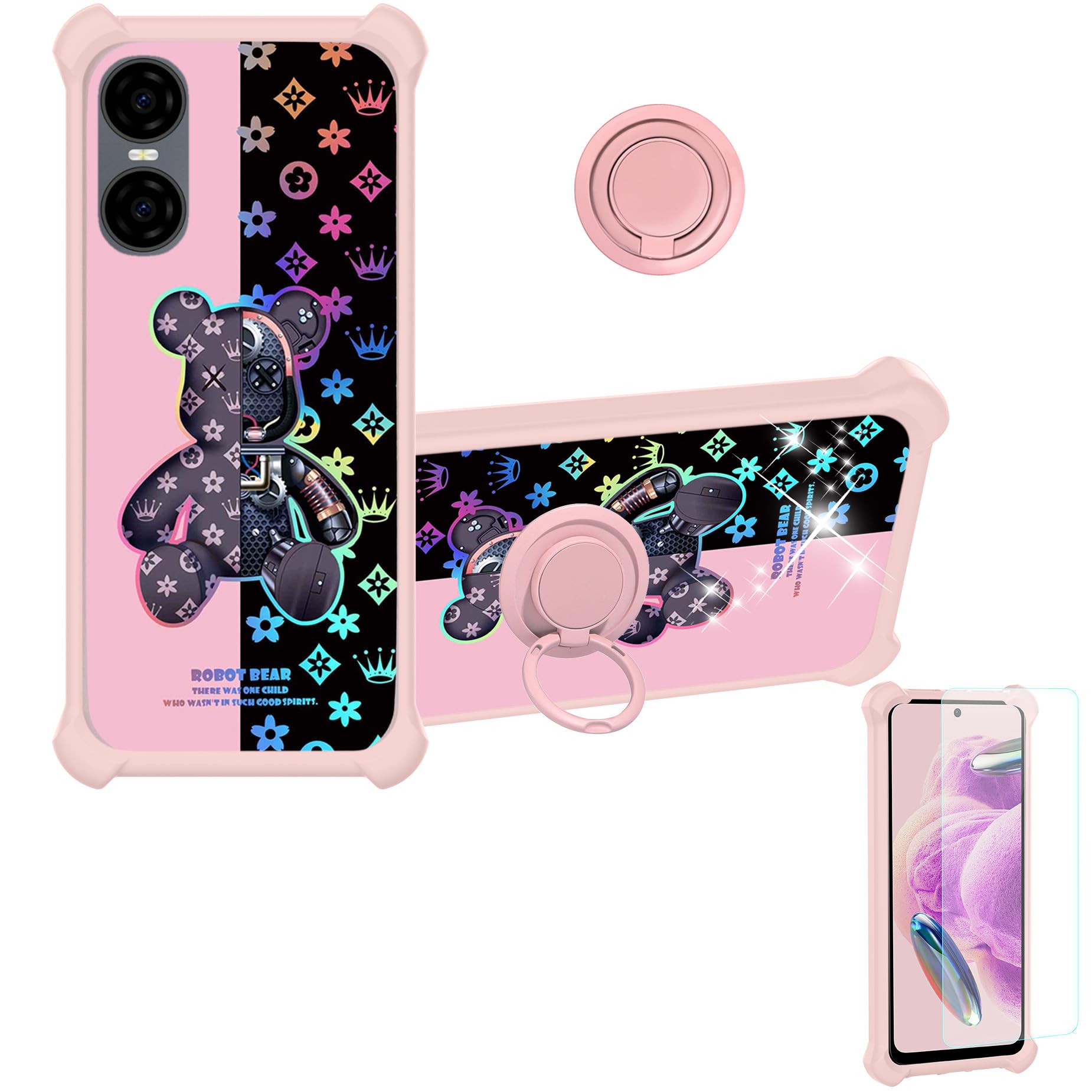 jioeuinly BLU G63 Case Compatible with BLU G63 Phone Case Cover [with Tempered Glass Screen Protector][Ring Support][Colorful Reflect Light] IMDF-JXX