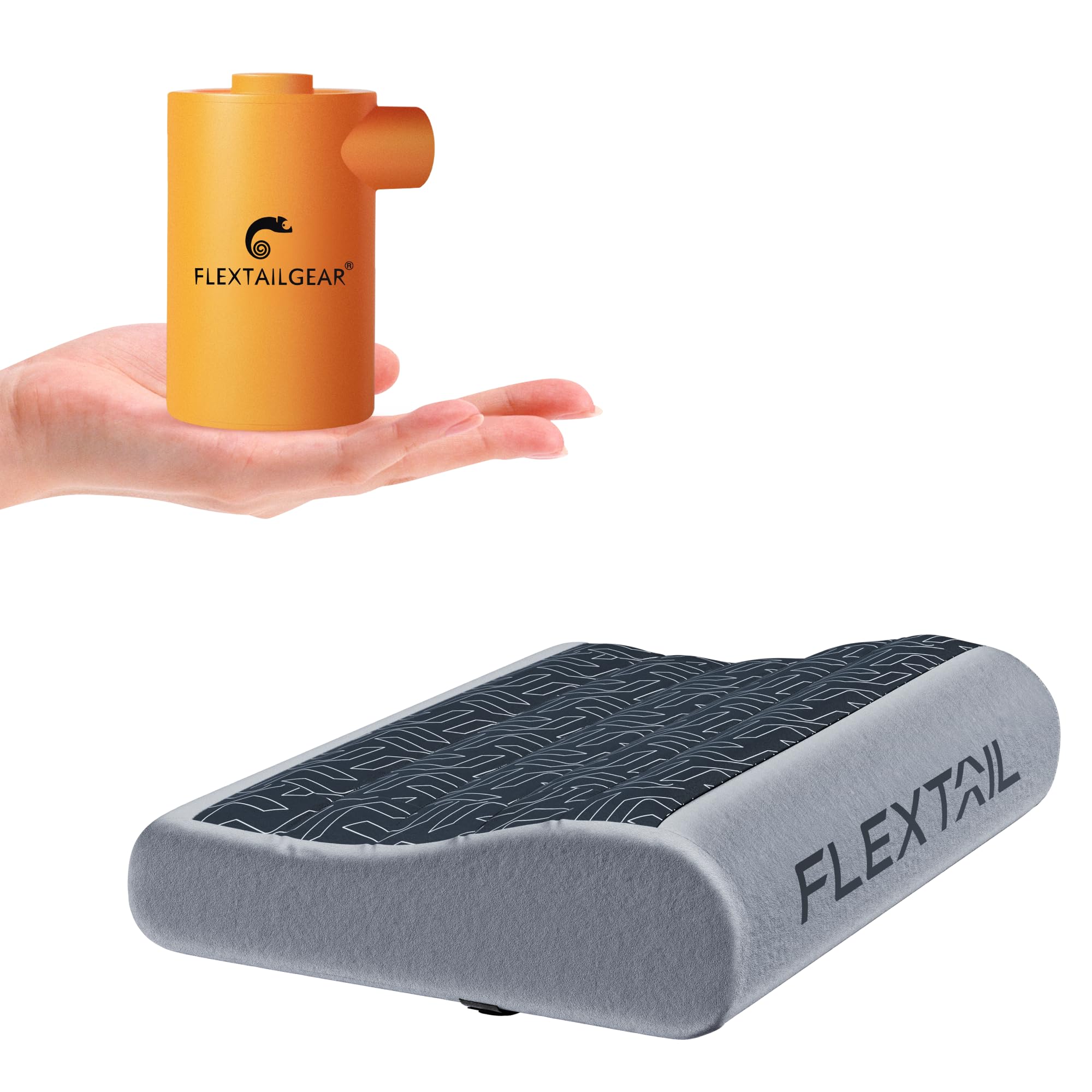 FLEXTAILGEARMax Pump 2020 Air Pump Bundle with Thicken Neck Contour Inflatable Camping Pillow Grey