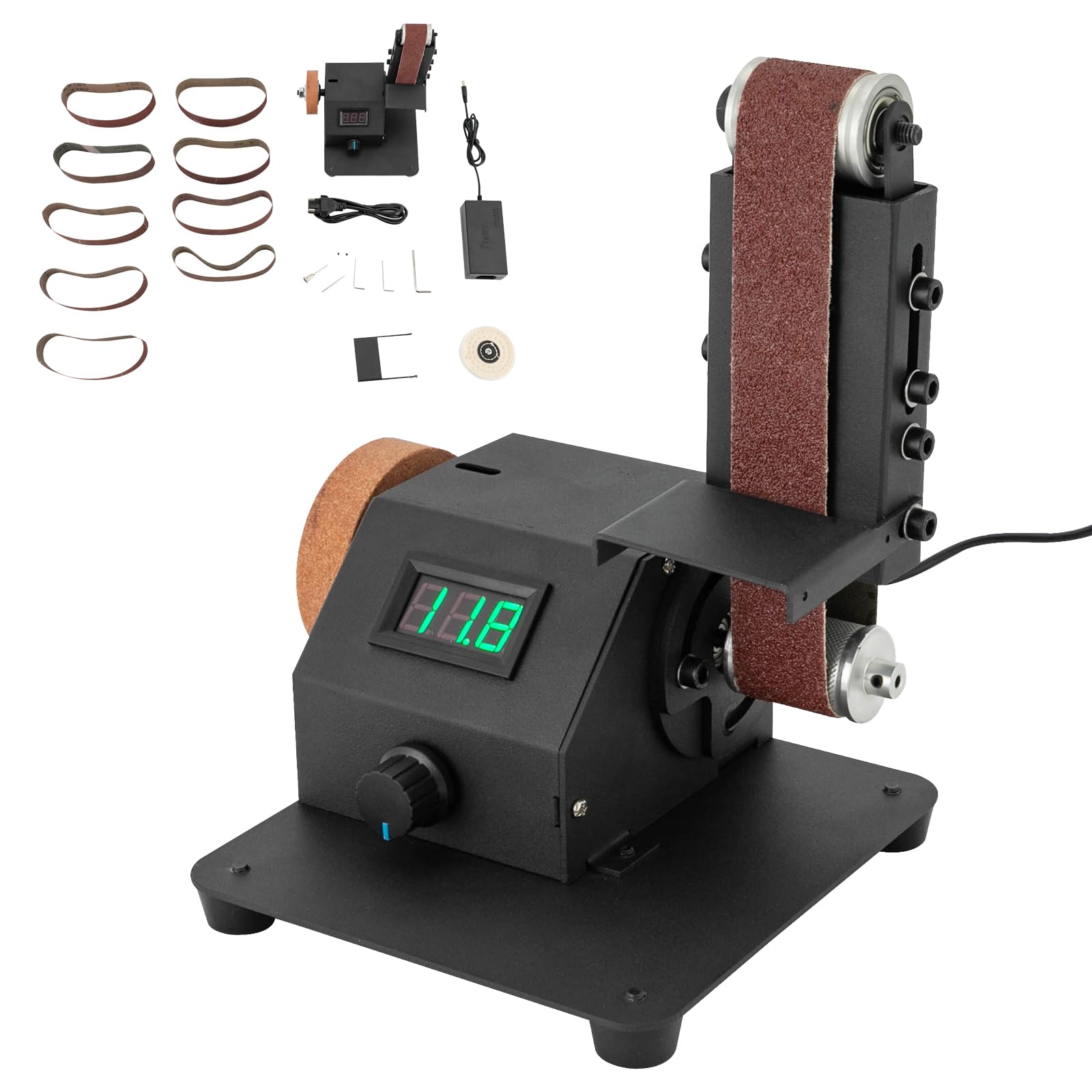 Mini levigatrice a nastro elettrica, 220 V, 350 W, nero, mini levigatrice a nastro, 0-8500 giri/min, per metallo e legno