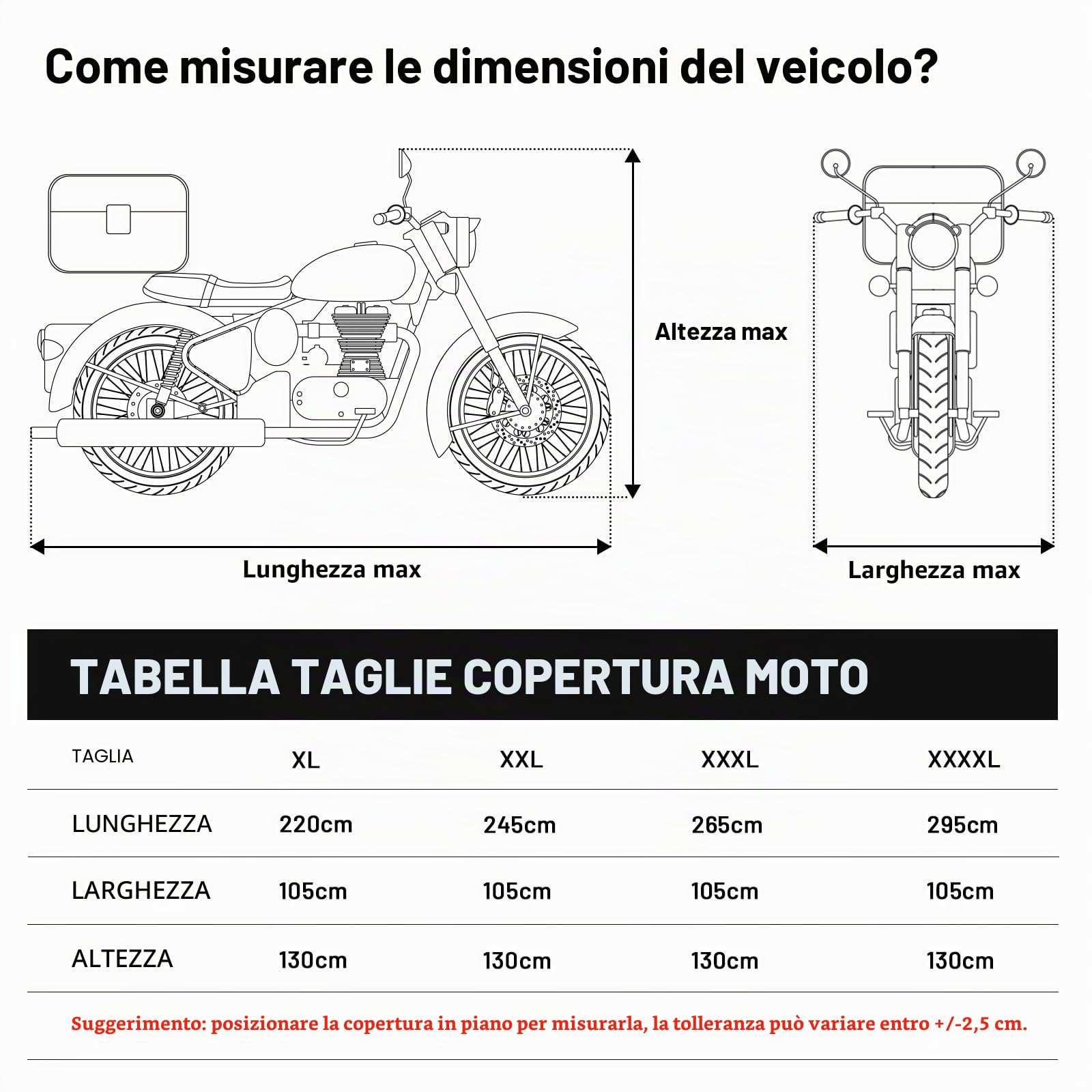 Favoto Telo Coprimoto Impermeabile Esterno Telo Moto Tessuto Oxford 300D e Scooter Elettrici con Bauletto, Strisce Riflettenti e Foro per Serratura 245cm x 105cm x 130cm