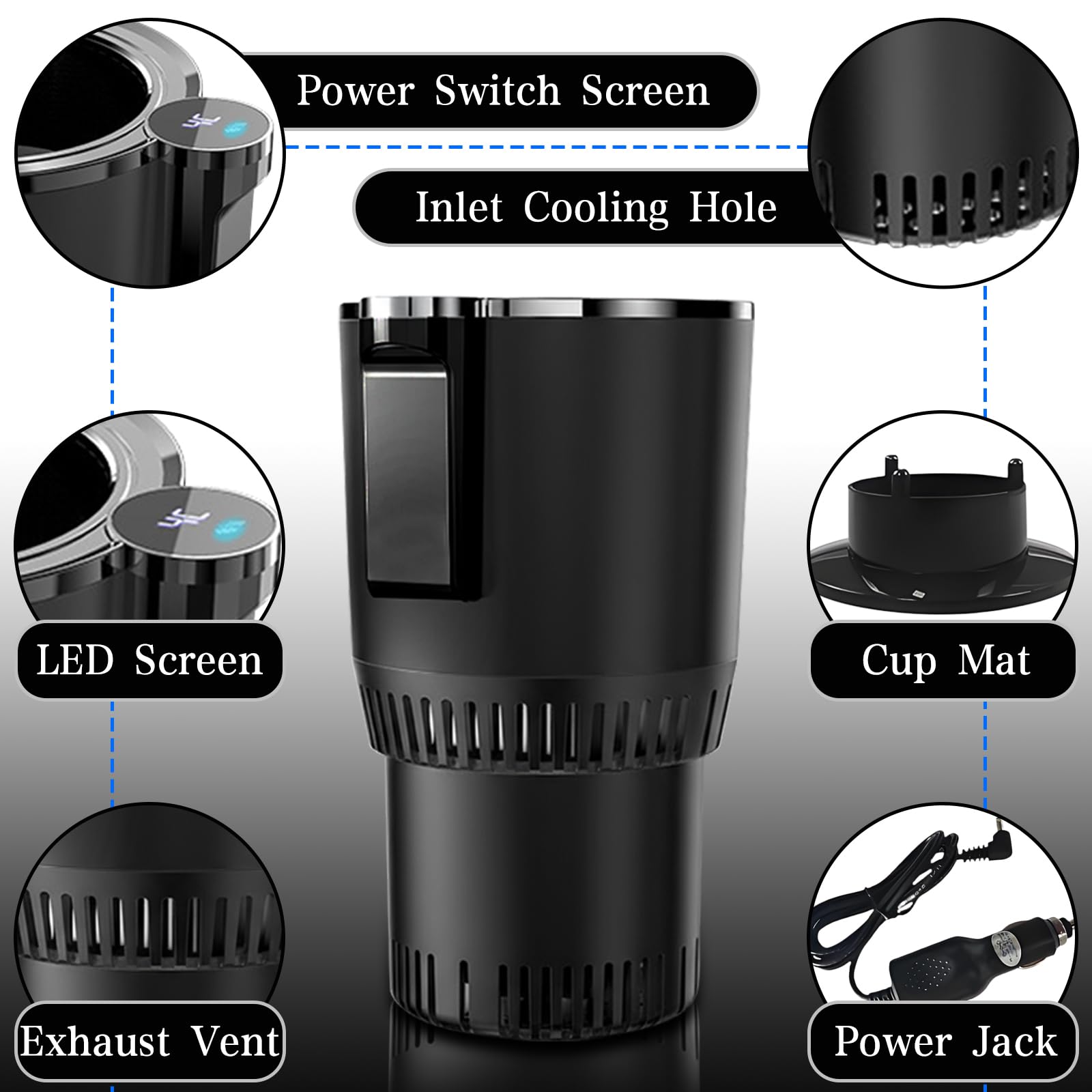 2-in-1 Smart Car Cup Cooler und Heizung, Smart Cup für Auto mit LED-Temperaturanzeige, Touch-Steuerung, hält Getränke kalt oder heiß im Auto-Becherhalter, passt in Pendler Road Tripper,