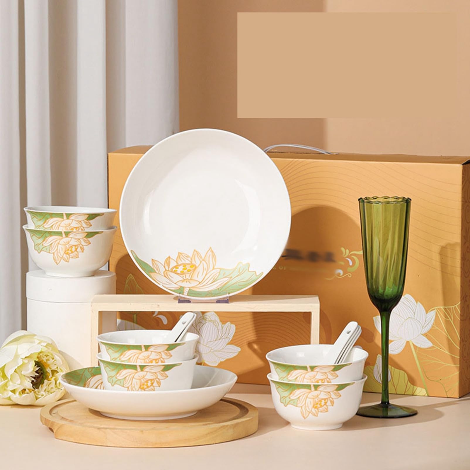 Amazon.co.jp: 蓮の花 食器セット 碗皿セット 9点セット 22点セット 蓮