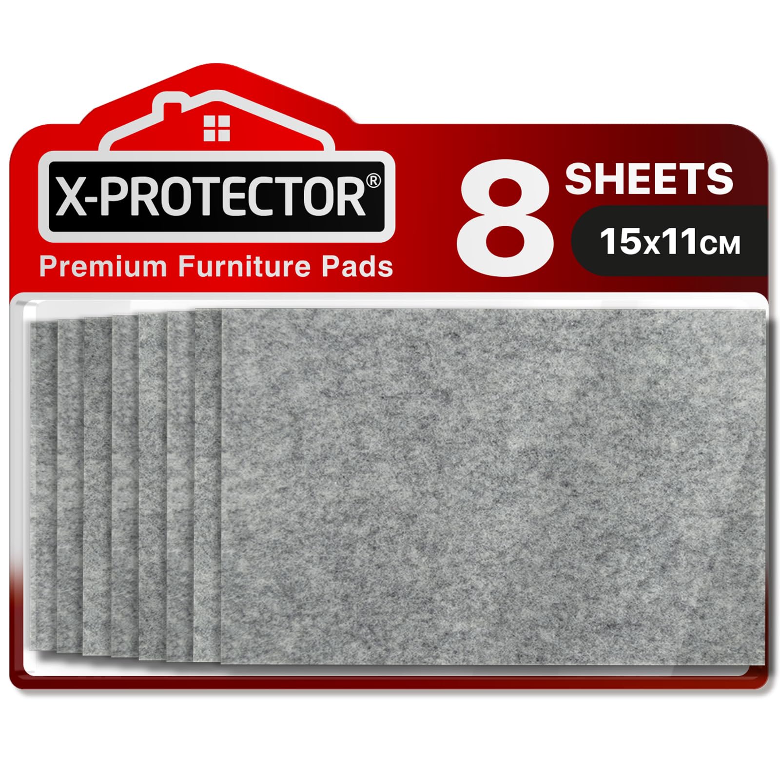 X-Protector Grey Felt Furniture Pads 8 Pcs - Premium 15 X 11 Cm Heavy Duty Felt Sheets! Cut Large Furniture Pads To The Size You Need - The Best Floor Protectors For Any Hard Floor!