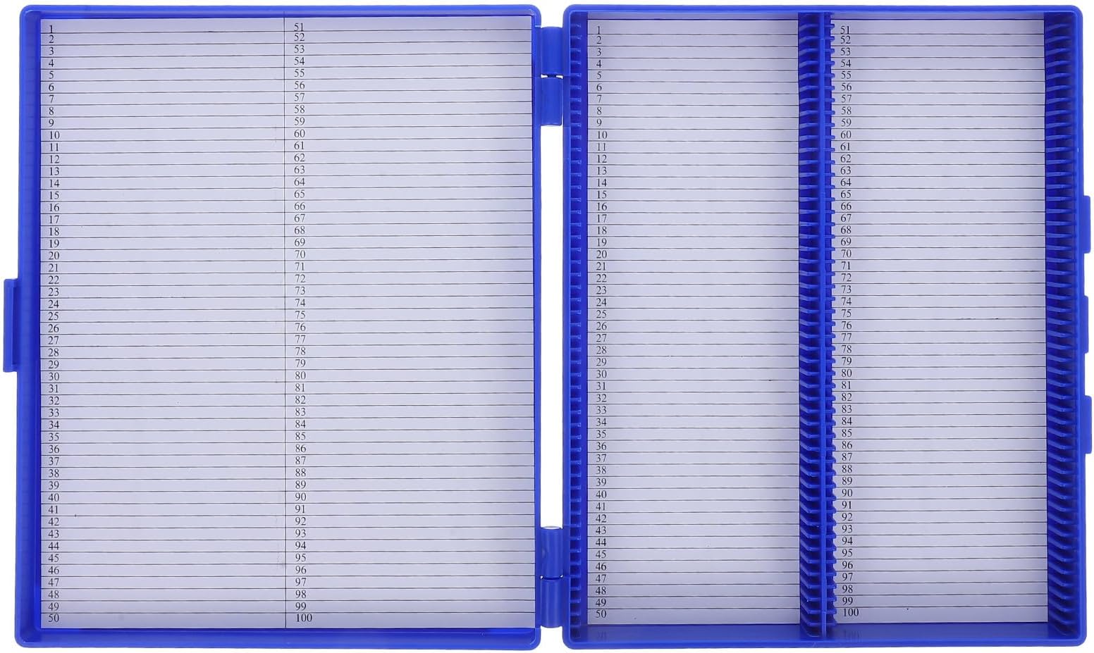 SOLUSTRE 100-place Scientific Slide Box Slide Storage Holder Multi-slot Plastic Storage Box with Secure Closure and Numbered Slots Laboratory Supply for Microscope Accessories