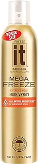 IT Haircare MEGA Freeze Extreme Hold Hair Spray | 7.75 Oz. | Vitamin B5 & Hydrolyzed Wheat Protein | Humidity Resistant | Optical Brighteners for Enhanced Shine | 24 Hour Hold Fast-Dry | Bonus 4 Pack