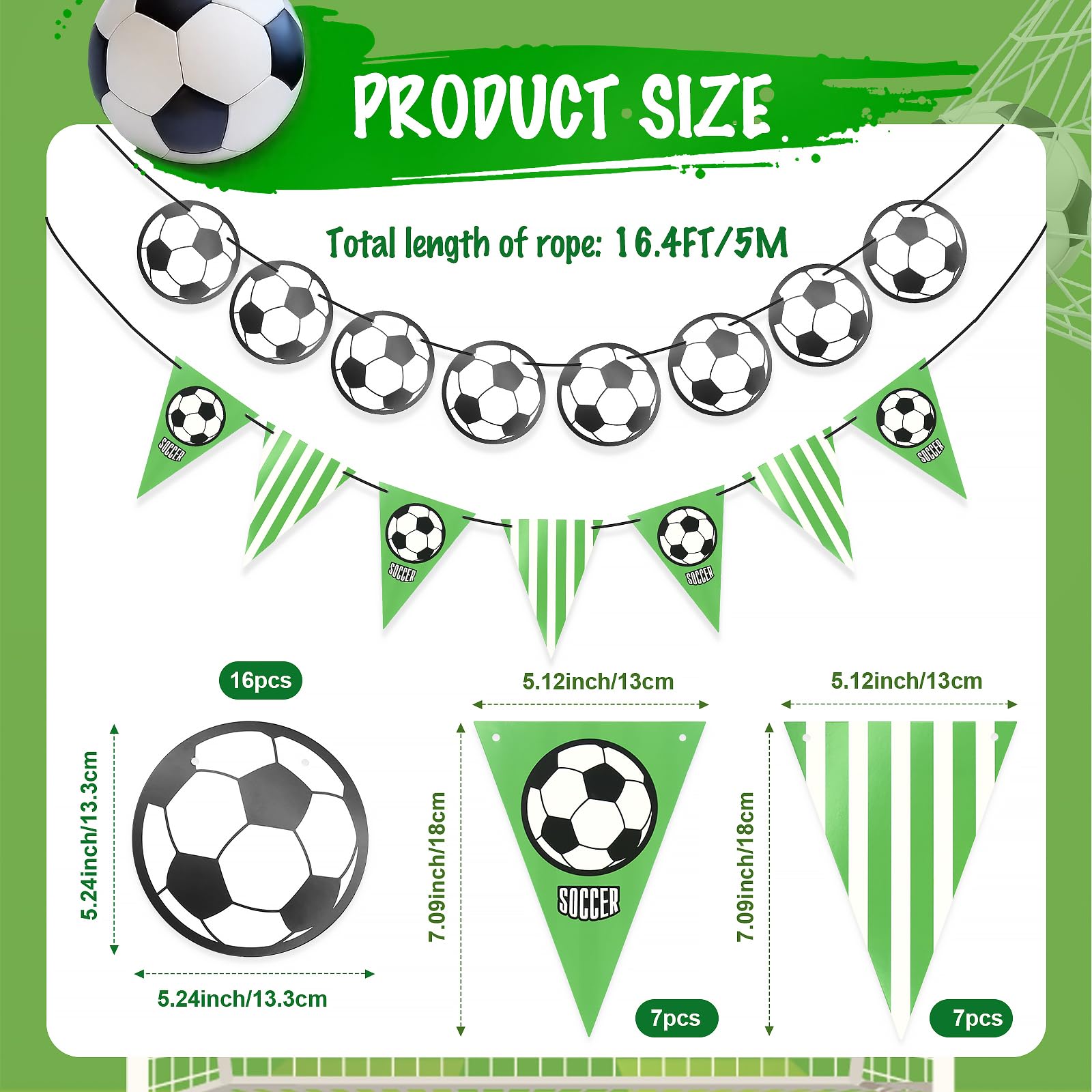 Décorations pour fête de football Bannière en fanion, guirlande triangulaire sur le thème du sport, 4 pièces de 20 mètres de banderoles en papier sur le thème du football, pour les fans de football