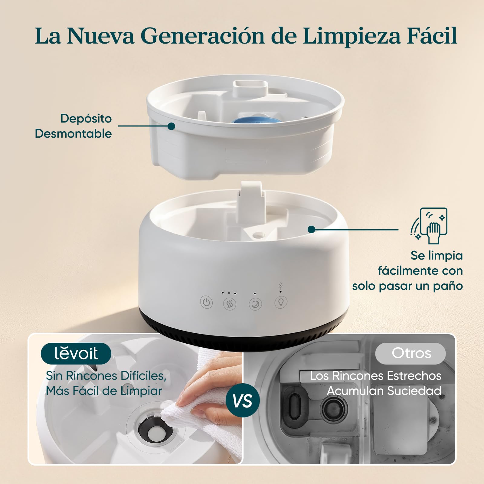 Levoit Humidificador 4,2L hasta 42H, Blanco, NeoClassic 450 | Humidificador Bebés Llenado Superior, 21 dB, Luz Nocturna y Aromaterapia, Depósito Desmontable