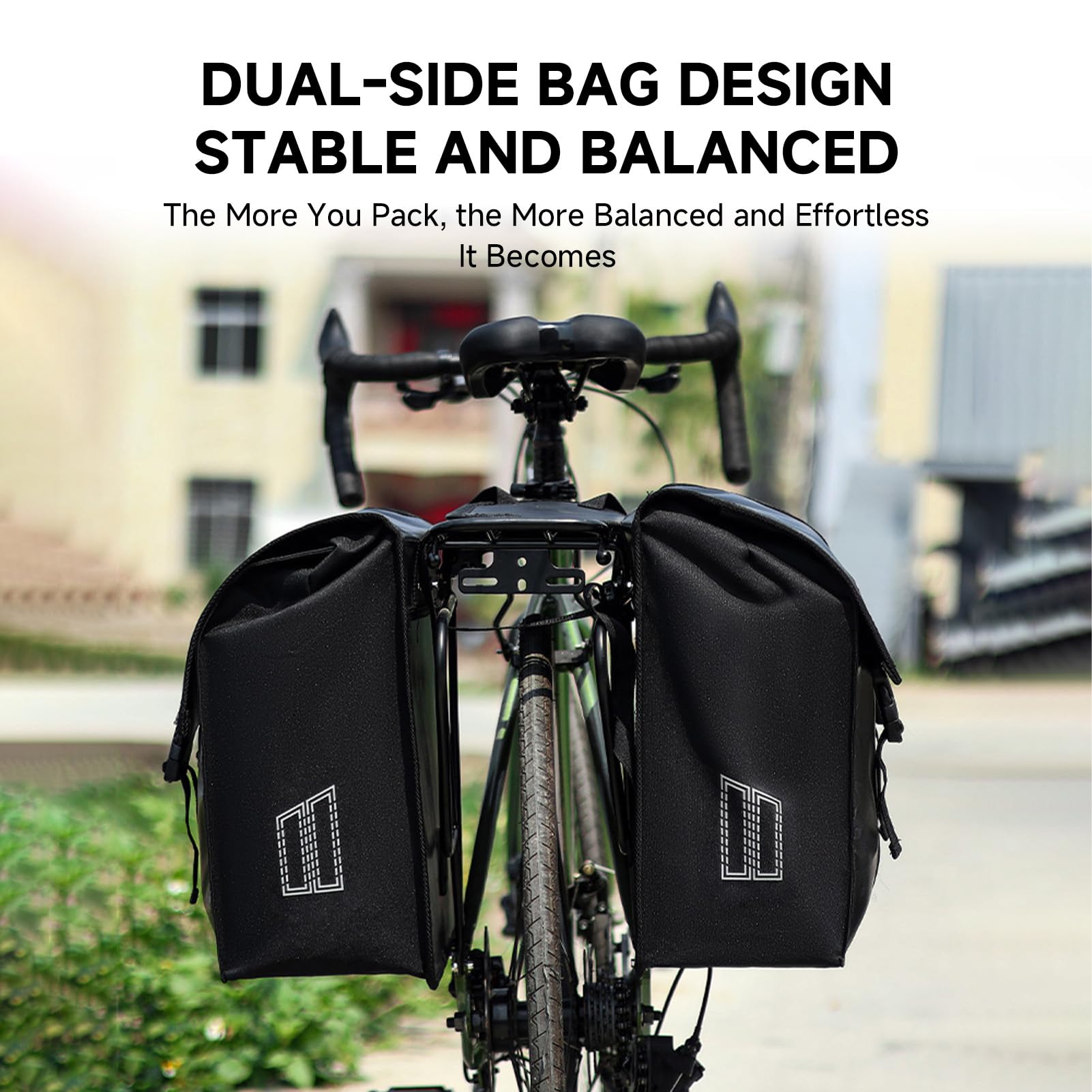 Fahrradtaschen für Gepäckträger 2 ER Set 45L Fahrradtasche Doppeltasche Wasserdicht Gepäckträgertaschen mit Reflektoren, Doppelpacktasche Fahrrad Tasche für Mountainbike Rennrad (Schwarz)