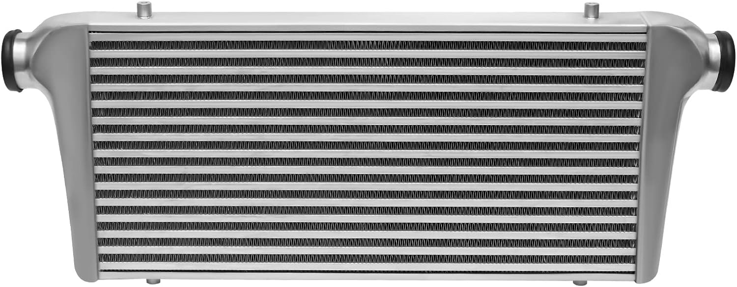 Universal Mount Turbo Intercooler, 31" X 12" X 3"Front Mount Intercooler 2.5" Inlet/Outlet One Side Universal Aluminum Turbo Intercooler Replacement for Any Turbo Charger System (31x12x3" 2.5")