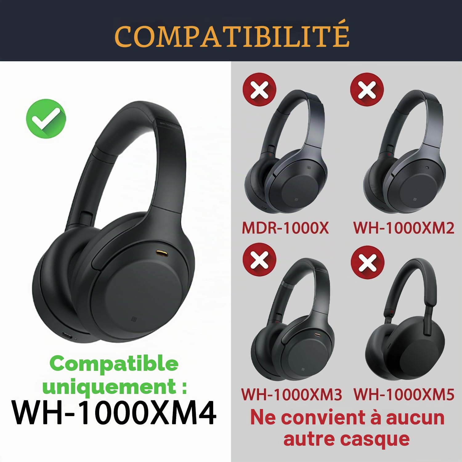 SOULWIT Mousse Coussin Coussinets + Bandeau, Kit de Remplacement pour Sony WH-1000XM4 (WH1000XM4) Les Circum-auraux Casques, pièce de Rechange pour Le Coussinet de Bandeau