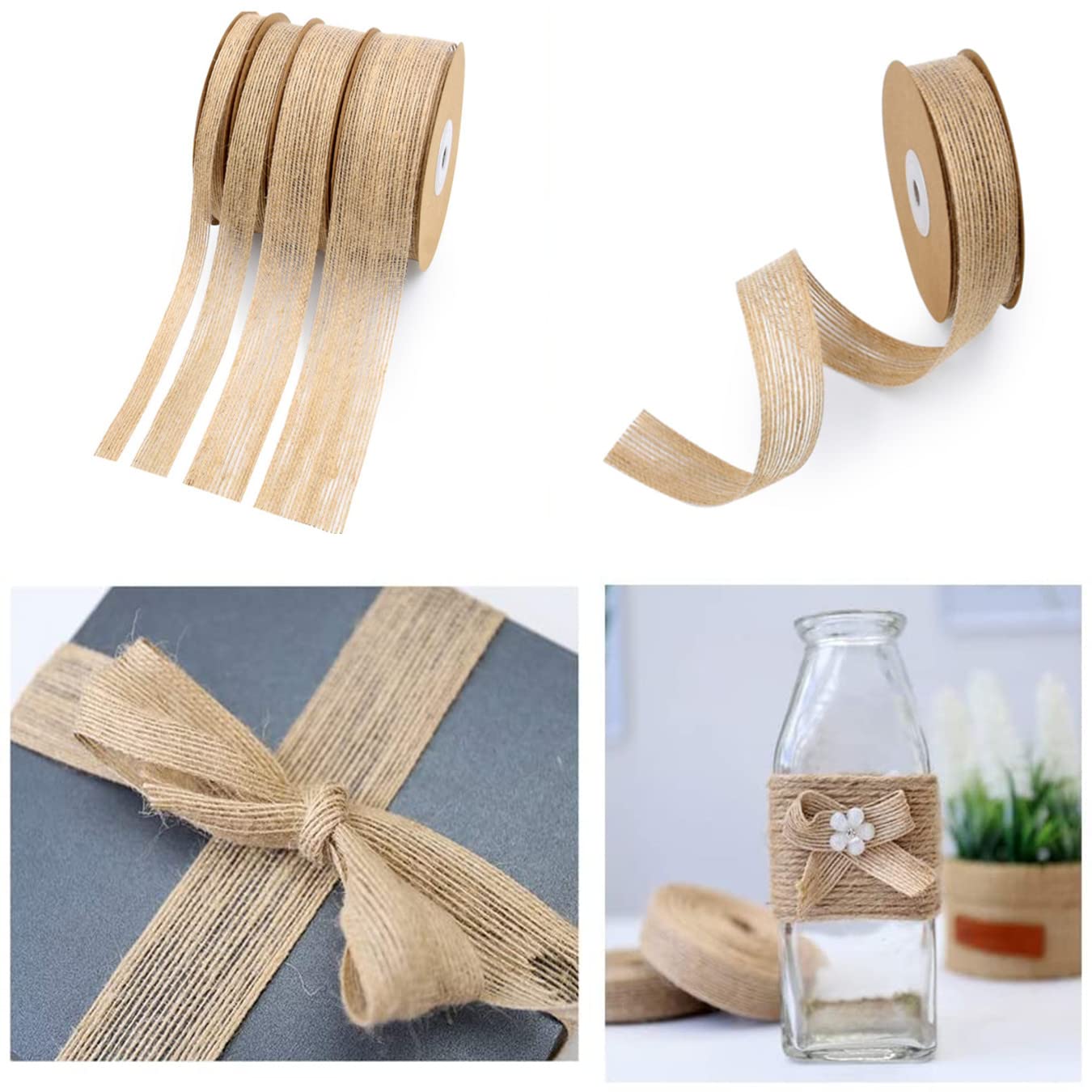Disnace Jute lint rol 3 stuks, natuurlijke Hessische geschenkverpakking 10 m x 2 cm breed voor bloemist ambachten, bruin