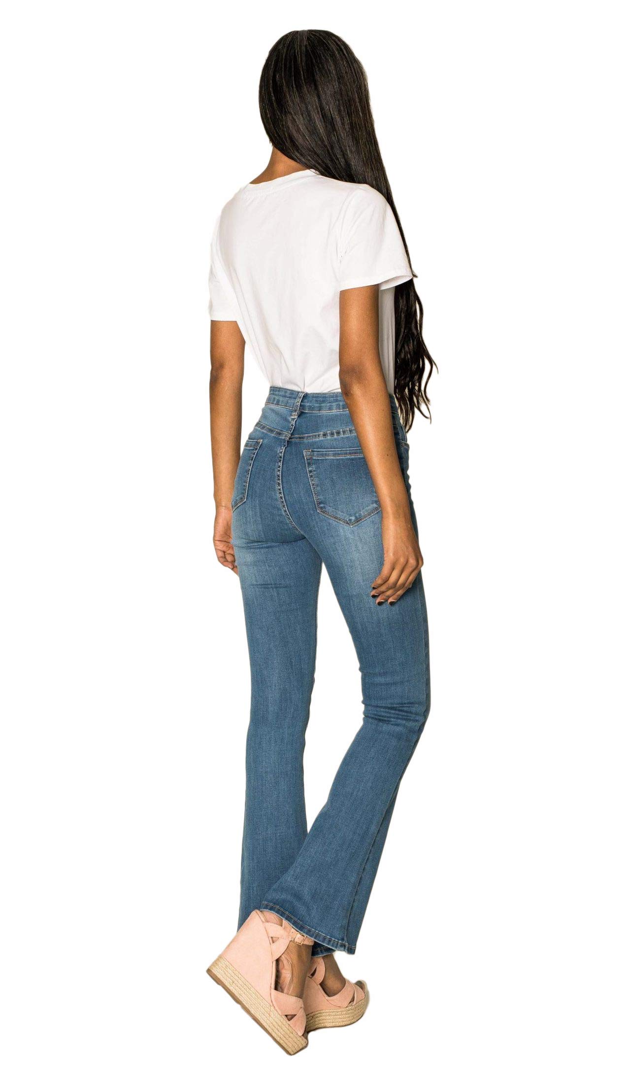 Nina Carter P079 - Pantalones vaqueros para mujer, corte acampanado, con cremallera, aspecto desgastado