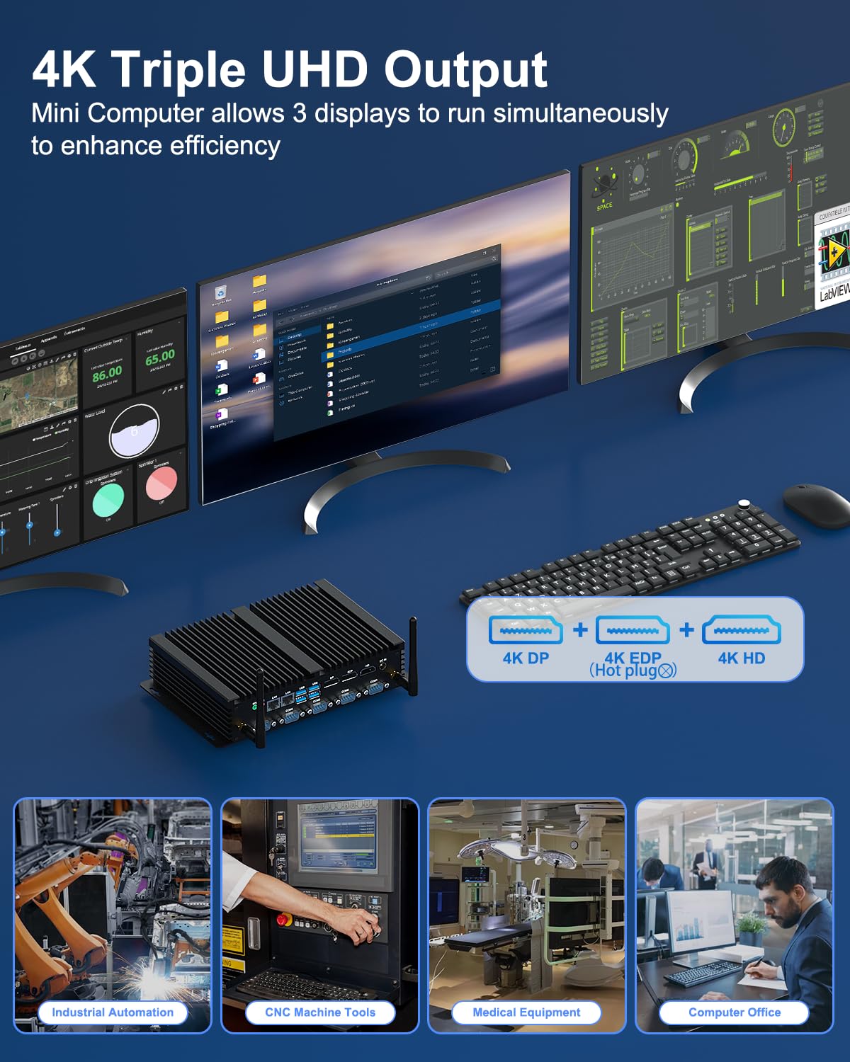 WEIDIAN Industrie PC Lüfterloser i5-8250U Fanless Mini PC Win 11, 8GB RAM 256GB SSD Lüfterlos PC Support Linux 6xCOM(RS232/485) 4K 3xDisplays(HD+DP+EDP) 2LAN 8USB LPT WiFi5&BT Business Industrial