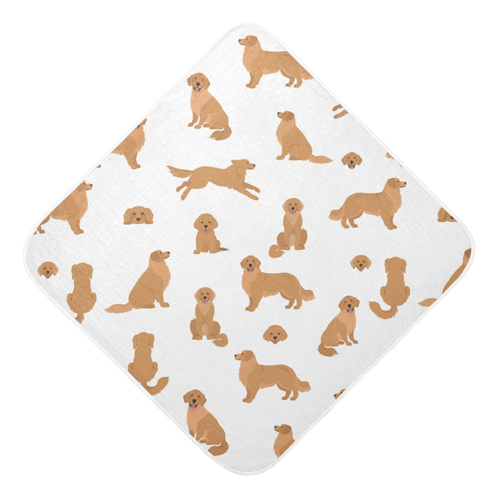 Pigsaly Golden Retriever Dogs Hooded Baby Towel Cute Gold Puppy Baby Bath Towel Unisex Toddlers Hooded Towels Cotton Boy Washcloths Girl Shower Towel for Infant Newborn 30 X 30 in