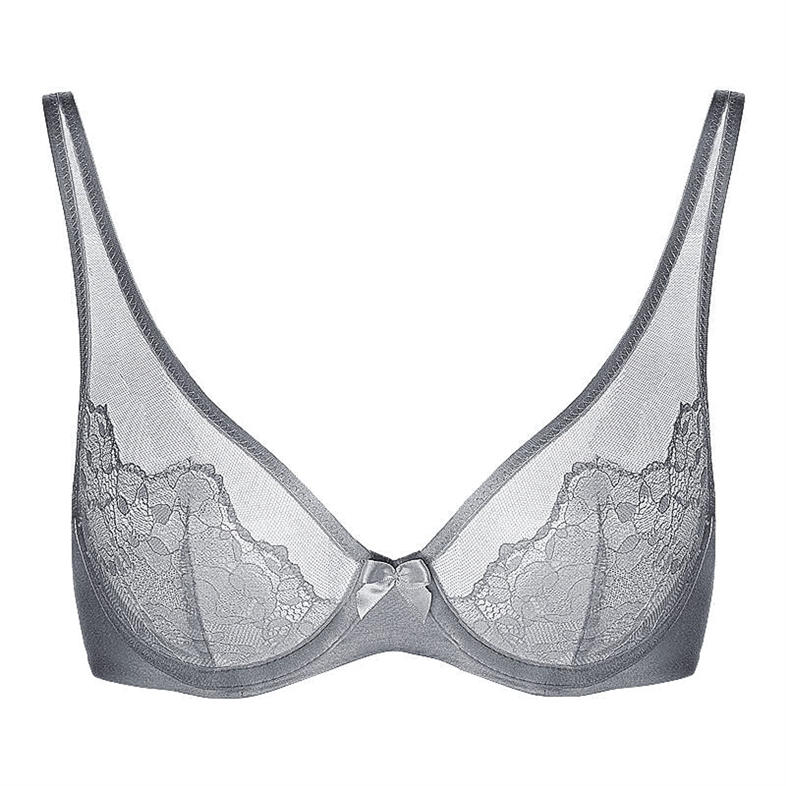 Brasier minimizador de tamaño grande para mujer, sin forro con aros y cobertura completa, bralette clásico push up ultrafino (color: gris, tamaño: 70B)