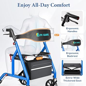 Foldable Rollator Walkers for Seniors with Seat, 8 TPR Wheels