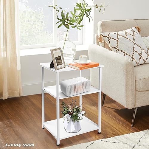 Miniatura 3 de NO MORE TAG Mesas auxiliares de 3 niveles, estante de almacenamiento de madera de 3 estantes, mesita de noche pequeña para oficina, mesa auxiliar de