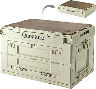 Collapsible Storage Bins Box with Woodgrain Laminate Cutting board 60L Camping Storage Container Foldable Stackable Heavy duty for Picnic/Closet/Garage/Moving