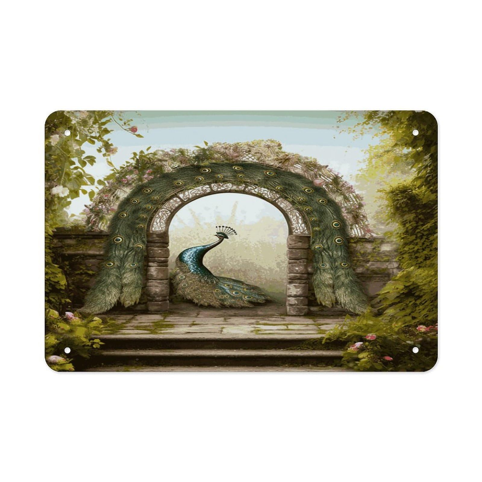 Fekiloot Style Garden Arched Door Peacock Metal Signs Wall Art Tin Sign