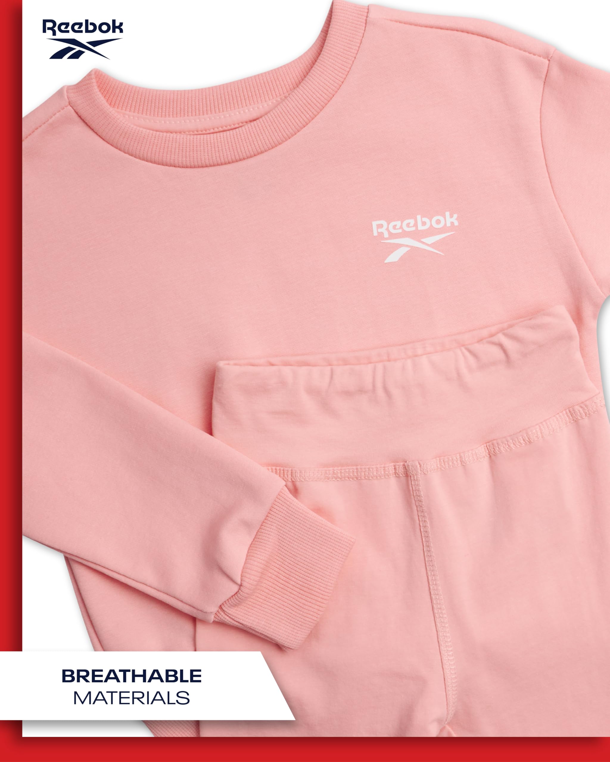 Reebok Kleinkind-Mädchen-Hosen-Set – 2-teiliges gemütliches Fleece-Crewneck Sweatshirt und Mädchen-Leggings für Kleinkinder und kleine Kinder