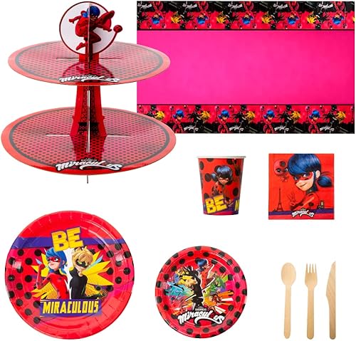 Miniatura 4 de Miraculous Juego de platos de papel de mariquita – 20 platos – celebración, fiesta de cumpleaños, niños pequeños – Cat Noir – Suministros para