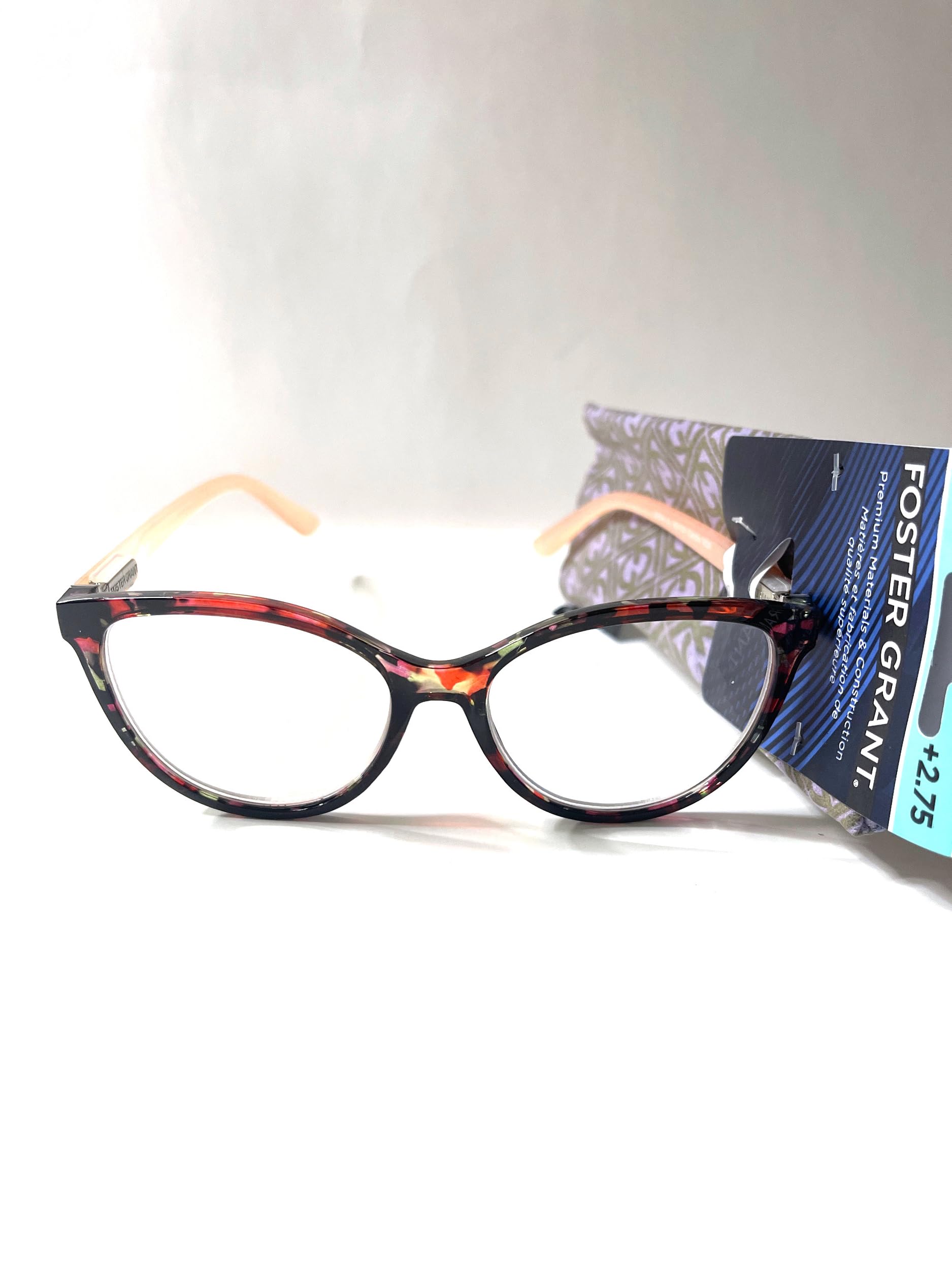 Foster Grant Reading Glasses Chandra +2.75 tort pink. Cat eye shape.