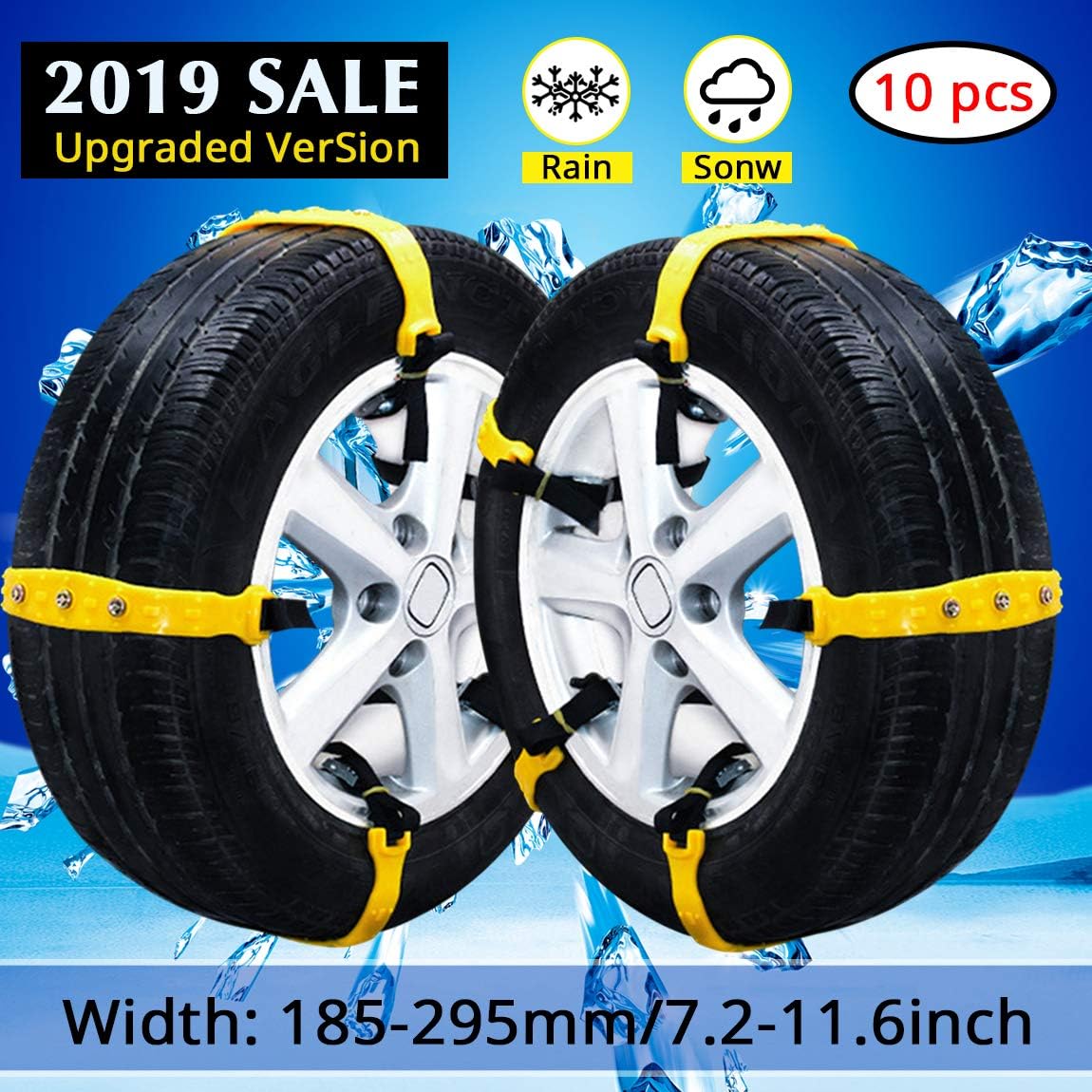 PrettyQueen Snow Chains for SUV Anti Slip Tire Chains for Car Adjustable Snow Tire Cable Mergency Car Chains 185mm-295mm 10 PC