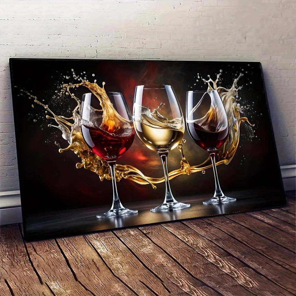 DHFGHFJ Stampa su tela con calice astratto e schizzi di vino, quadro da parete per la decorazione della cucina (60x80 cm/cornice interna)