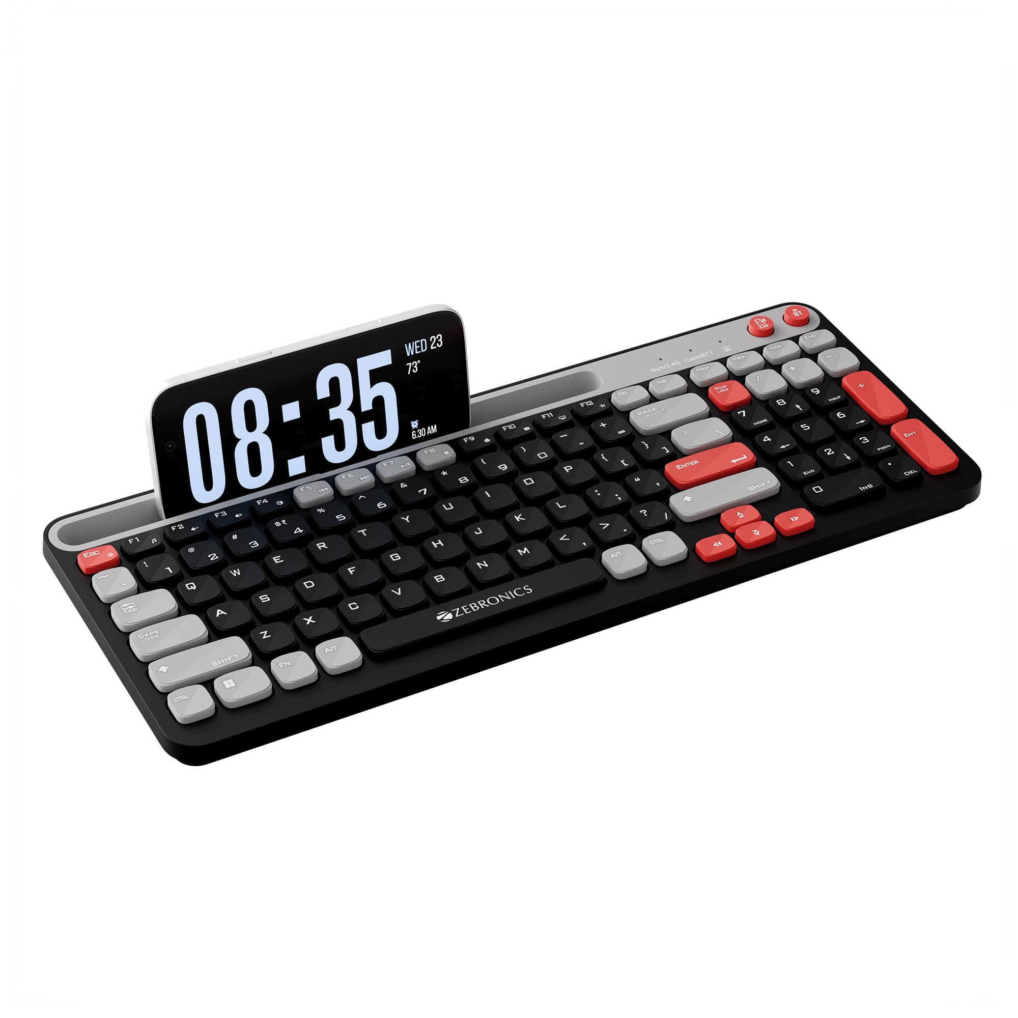 Zebronics Keypad X3 Wireless Keyboard, 102 Keys, 12 Multimedia Keys, 2.4GHz + BT, UV Coated Keycaps, Mobile & Tablet Holder, ₹ Rupee Key, Retractable Stand, USB Nano Receiver (Midnight Black)-image-36