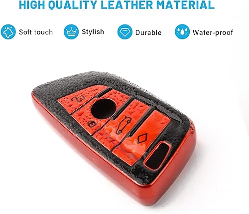 Miniatura 5 de Funda de cuero para llavero BMW con llavero para BMW Serie X1 X2 X3, Rojo -
